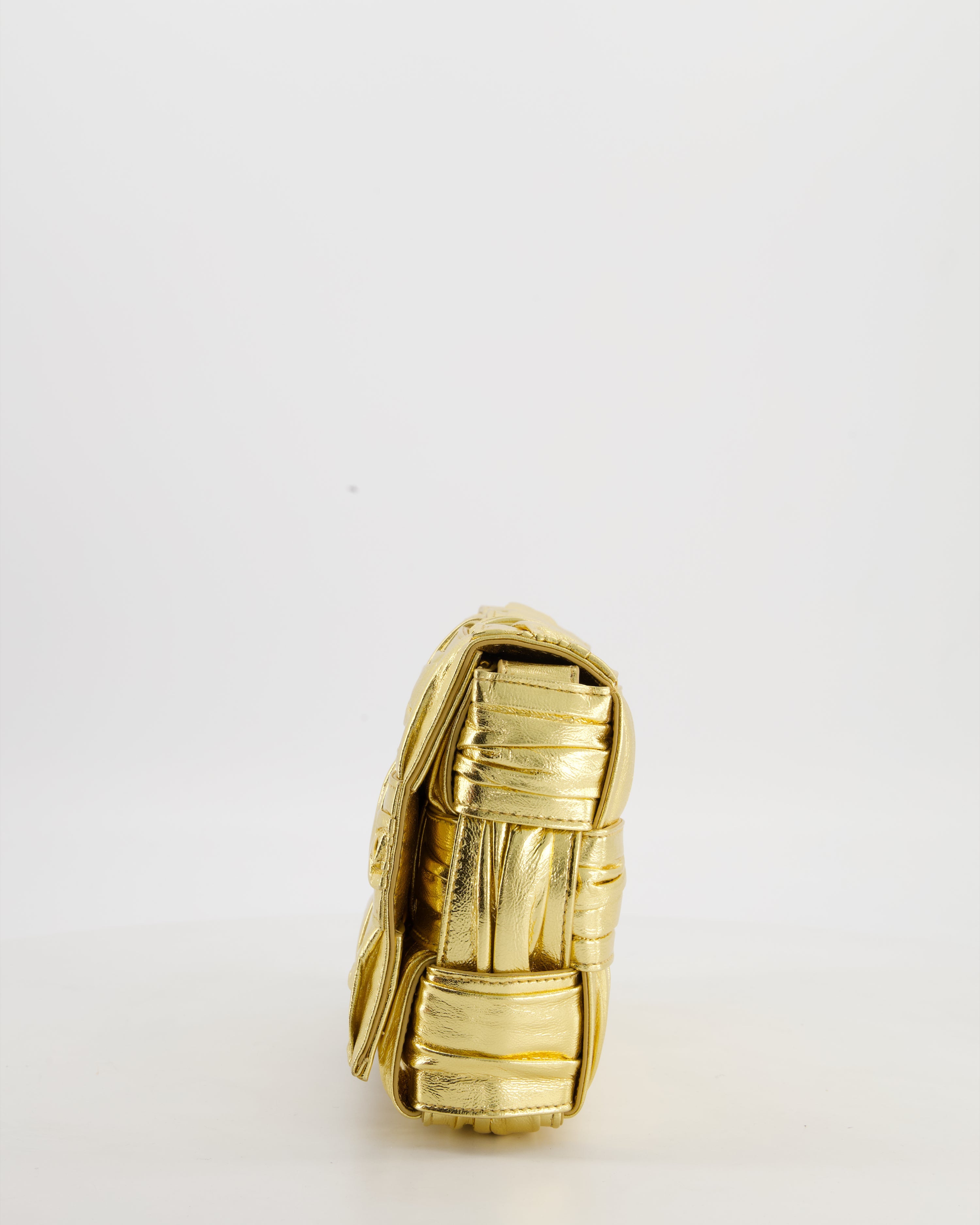 Bottega Veneta Cassette Padded Bag in Gold Metallic Calfskin Leather with Gold Hardware