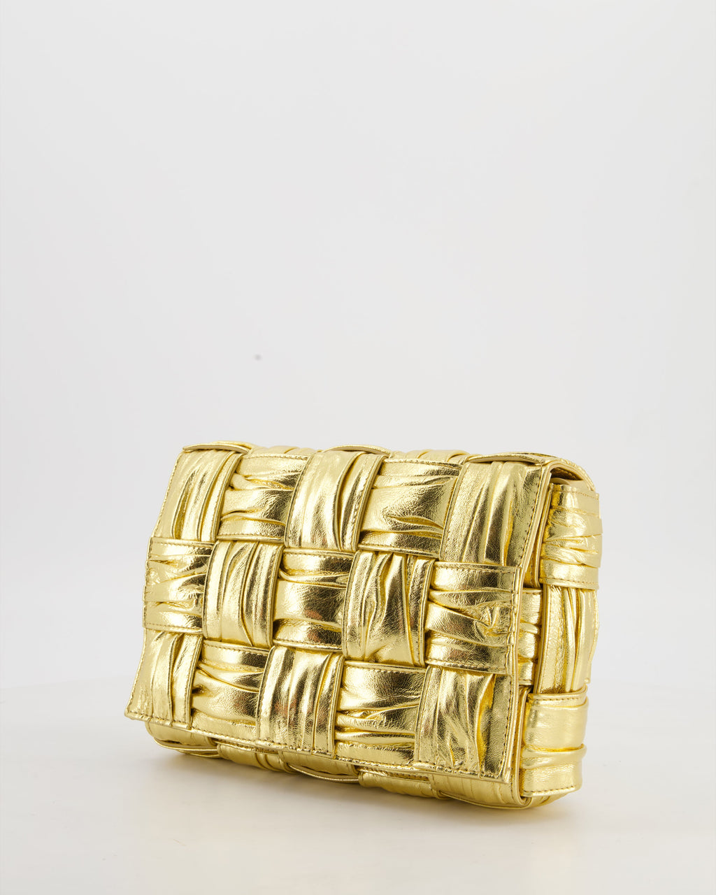 Bottega Veneta Cassette Padded Bag in Gold Metallic Calfskin Leather with Gold Hardware