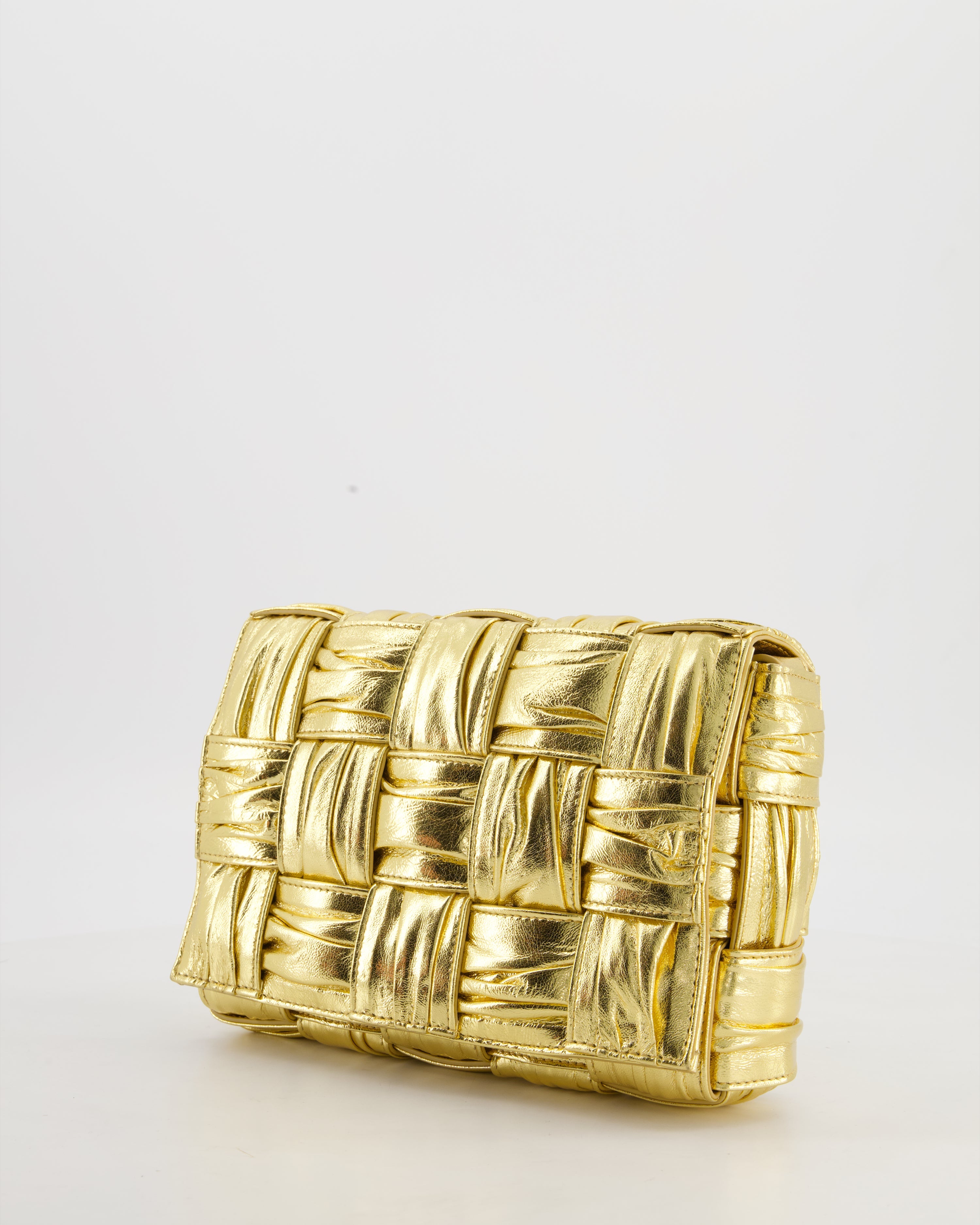 Bottega Veneta Cassette Padded Bag in Gold Metallic Calfskin Leather with Gold Hardware
