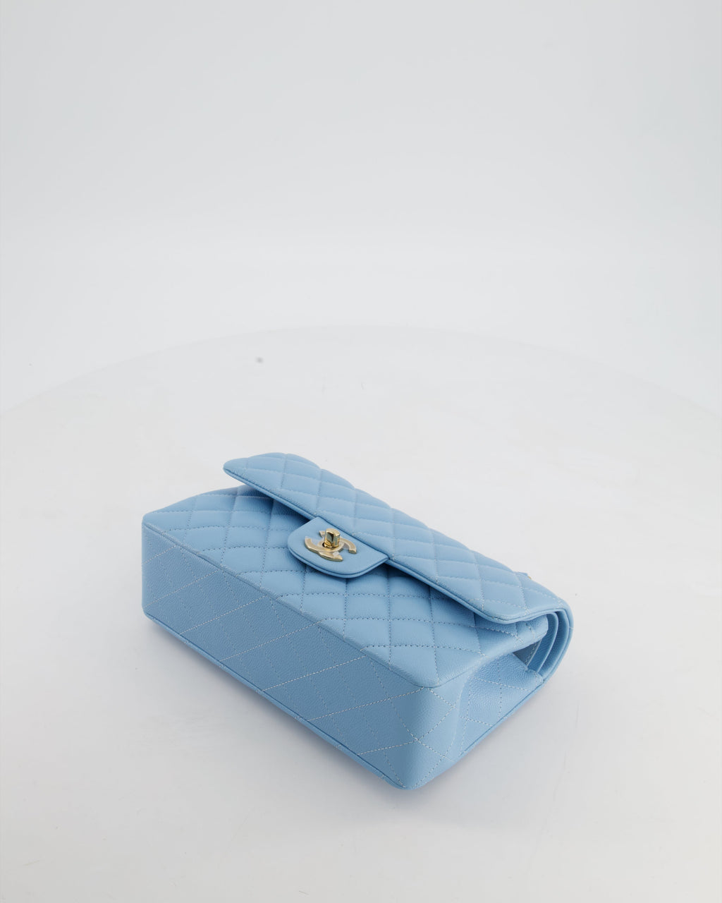*HOT* Chanel Baby Blue Small Classic Double Flap Bag in Caviar Leather with Gold Hardware