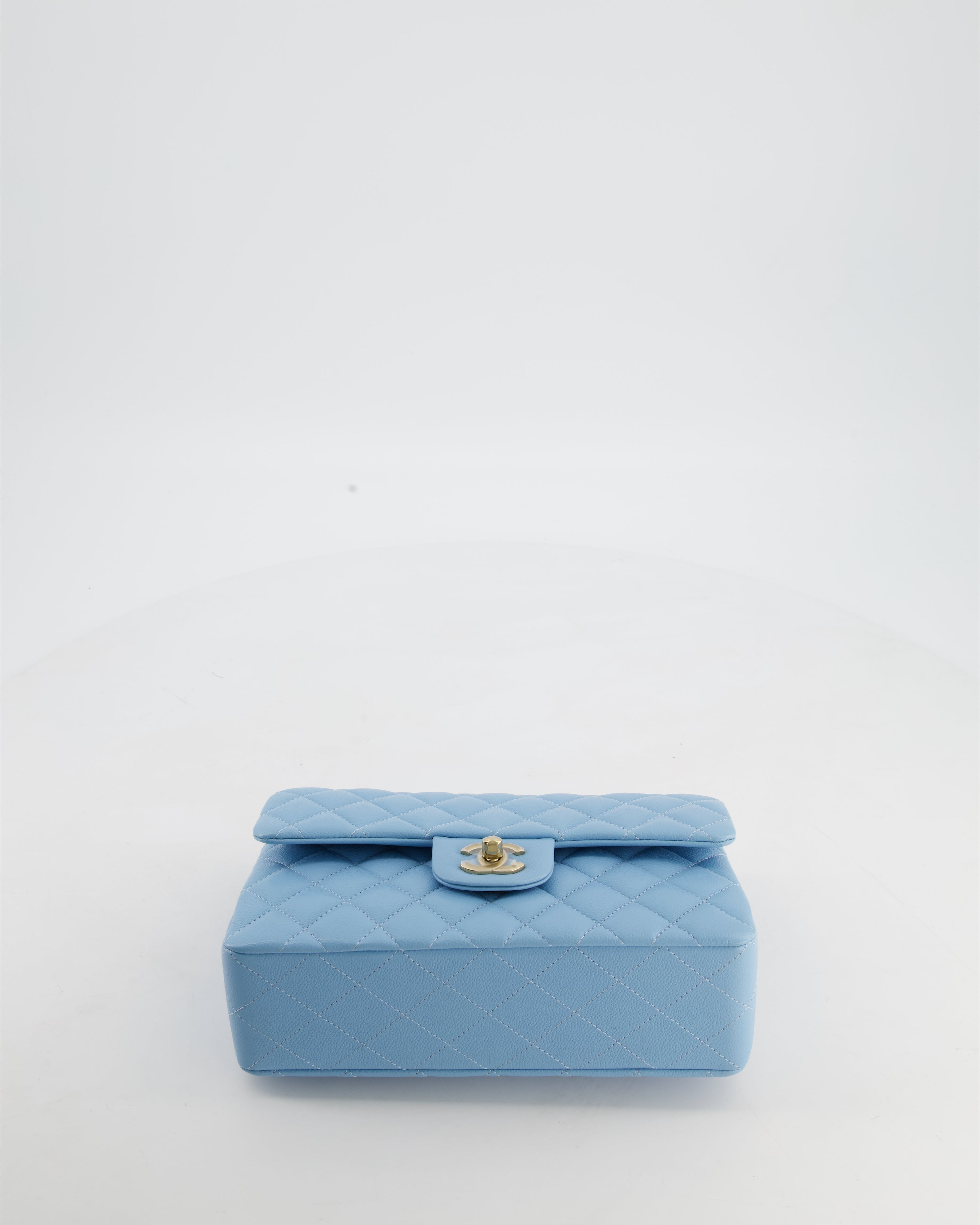 *HOT* Chanel Baby Blue Small Classic Double Flap Bag in Caviar Leather with Gold Hardware