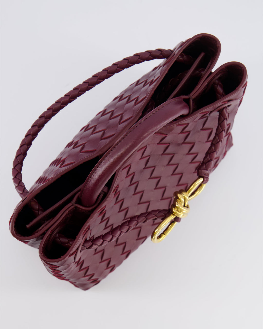 Bottega Veneta Small Andiamo Bag in Barolo Intrecciato Leather with Gold Hardware RRP £3,460