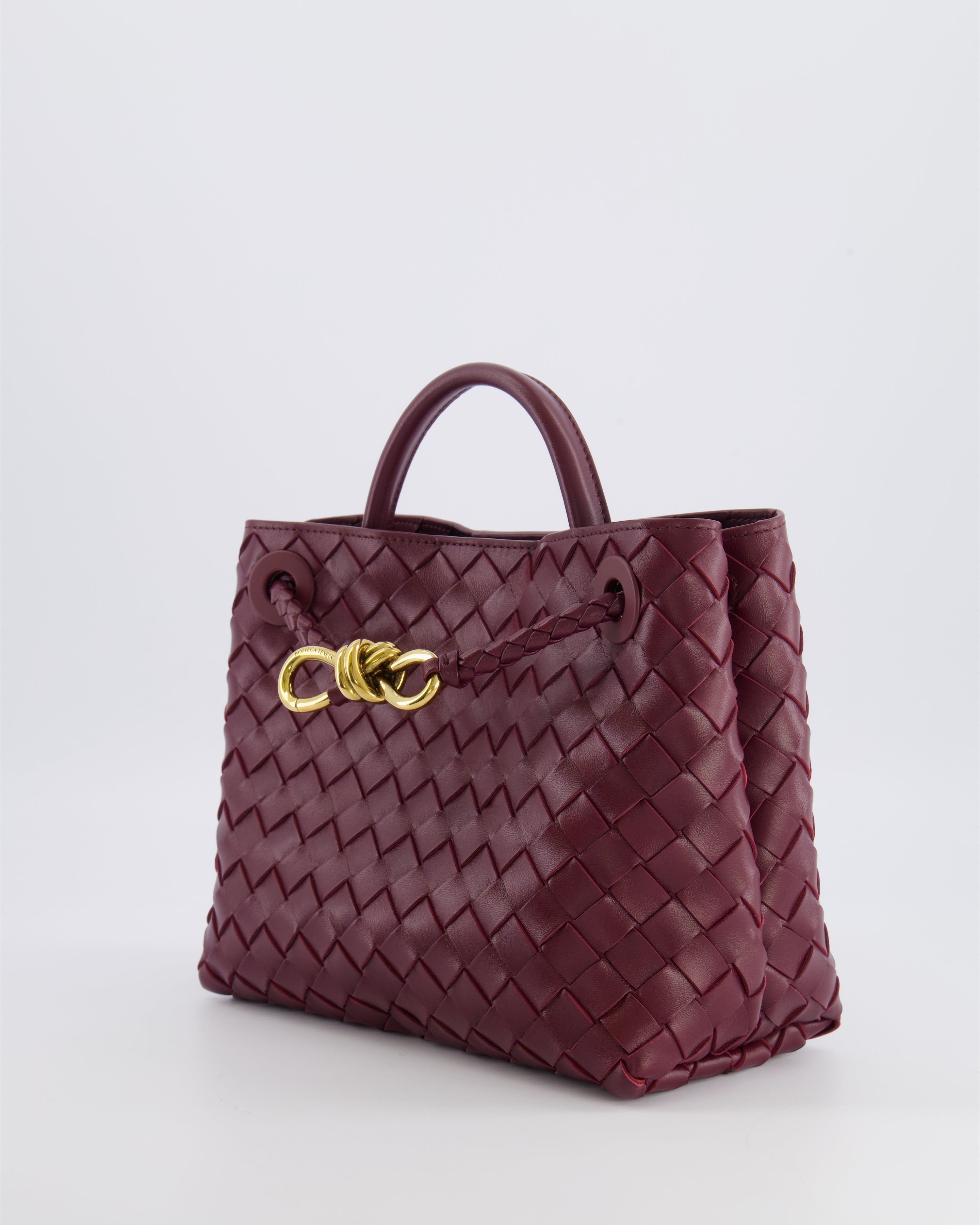 Bottega Veneta Small Andiamo Bag in Barolo Intrecciato Leather with Gold Hardware RRP £3,460