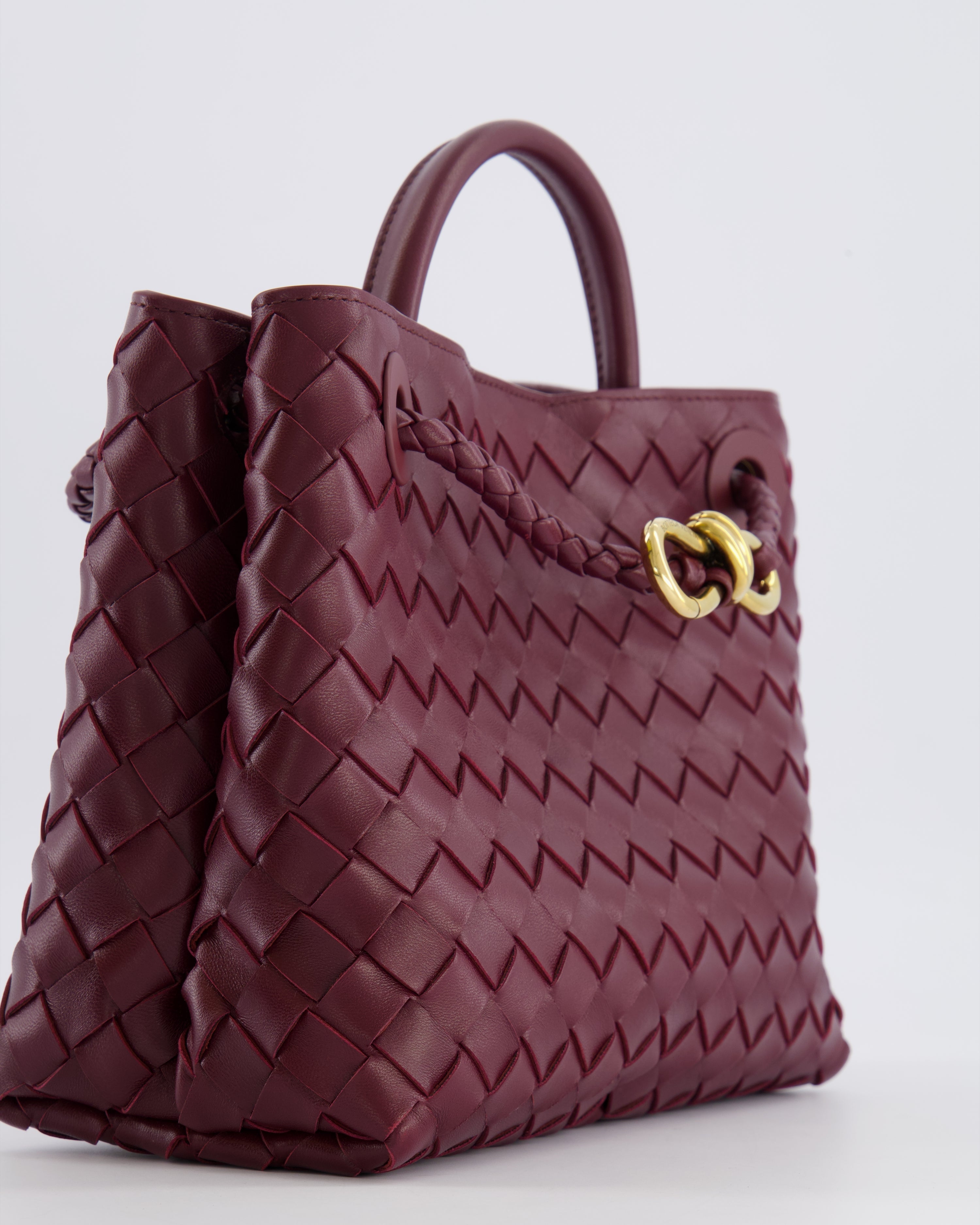 Bottega Veneta Small Andiamo Bag in Barolo Intrecciato Leather with Gold Hardware RRP £3,460
