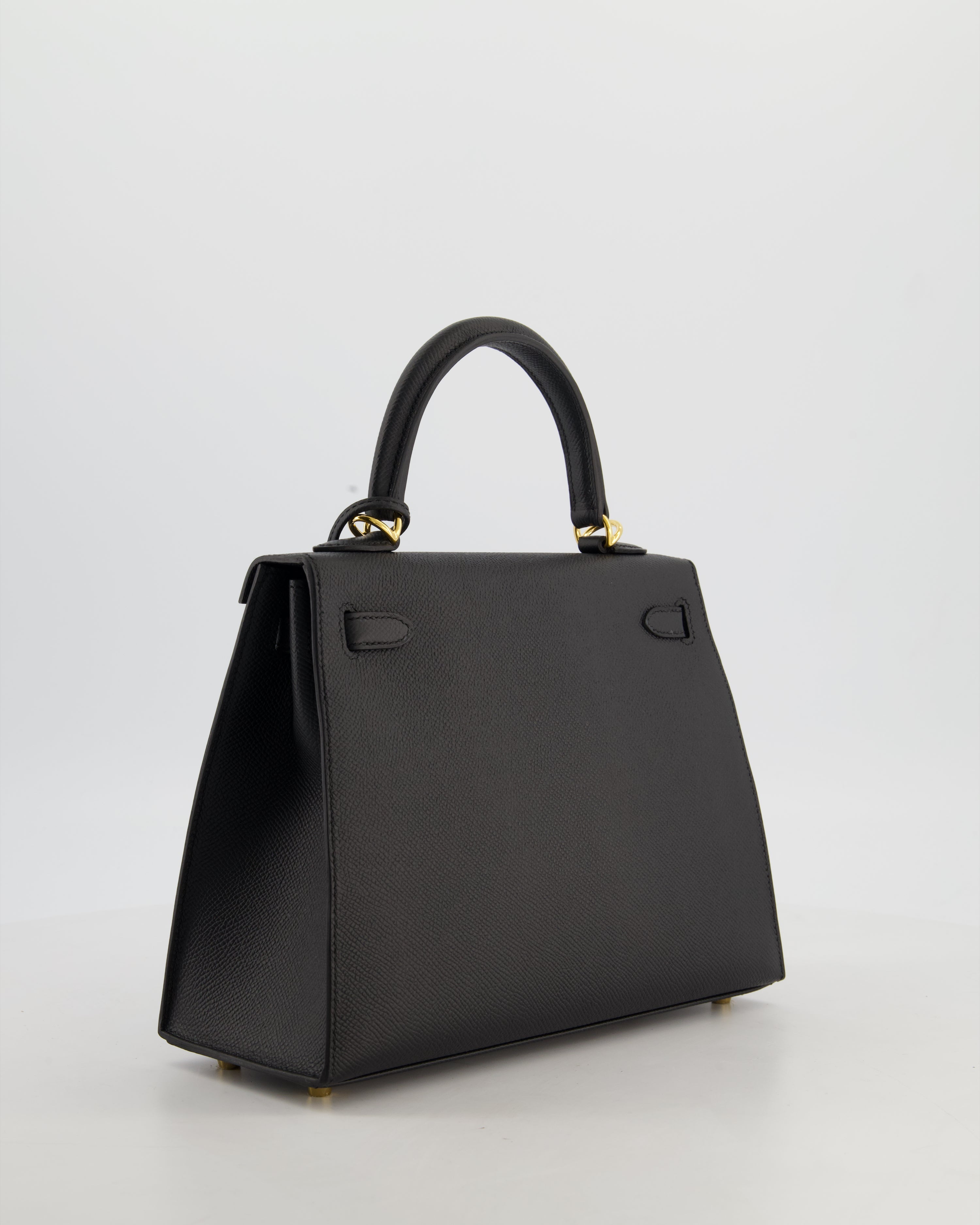*HOT* Hermès Kelly 25 Sellier Bag in Noir Epsom Leather with Gold Hardware