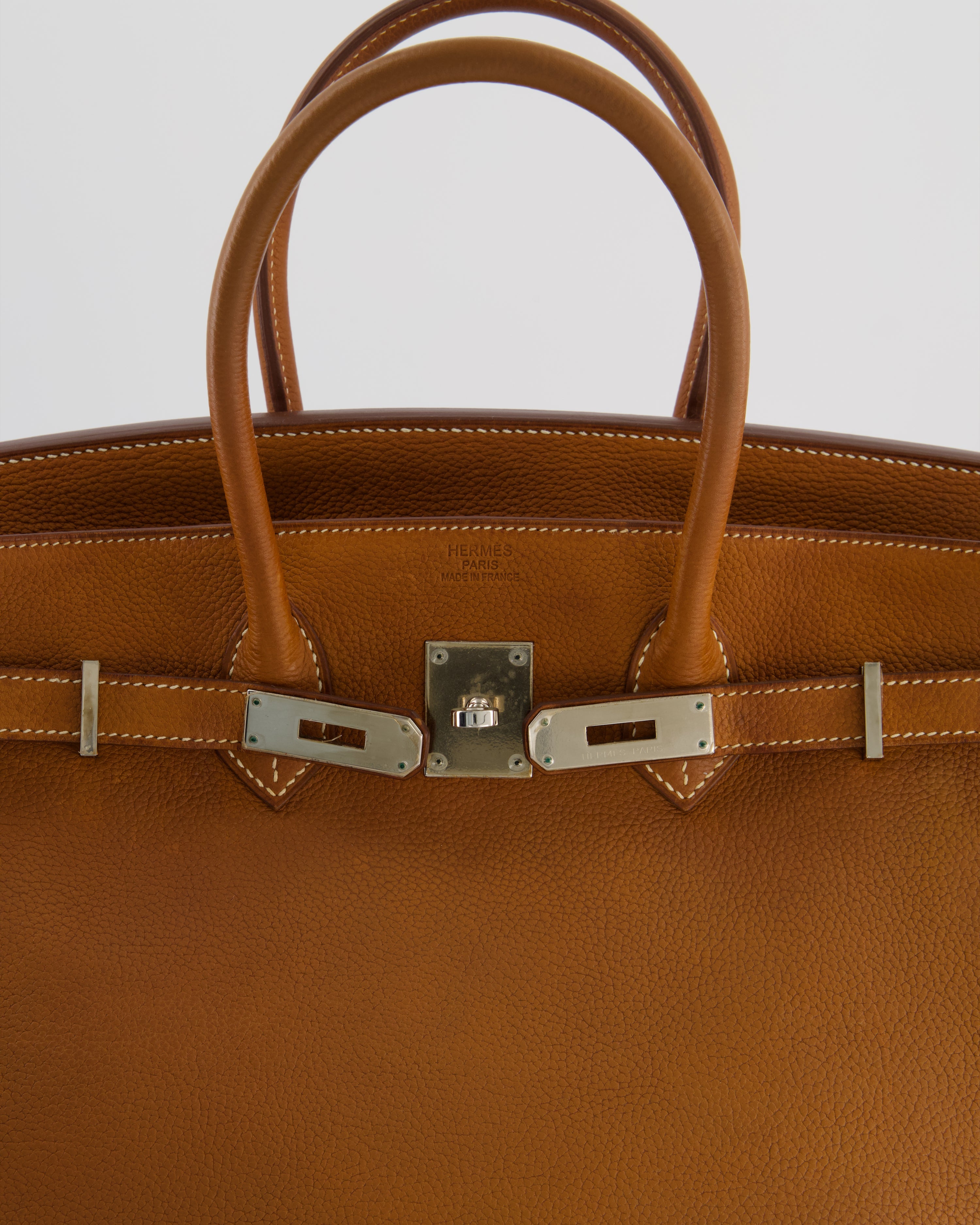 *RARE* Hermès Birkin 35 Retourne Bag in Fauve Barenia Faubourg Leather with Palladium Hardware