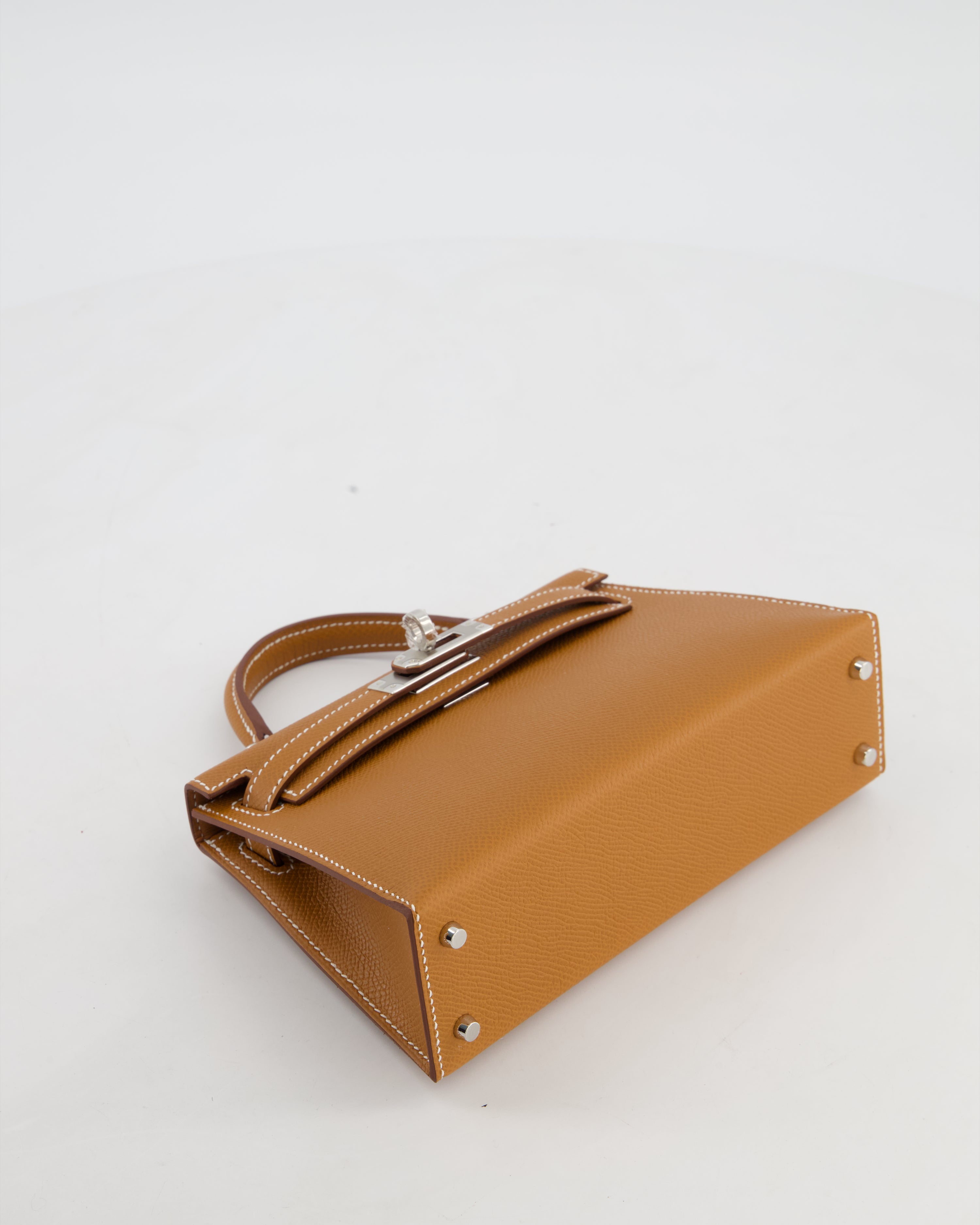 *NEW STAMP* Hermès Mini Kelly II 20 Bag in Gold Epsom Leather with Palladium Hardware