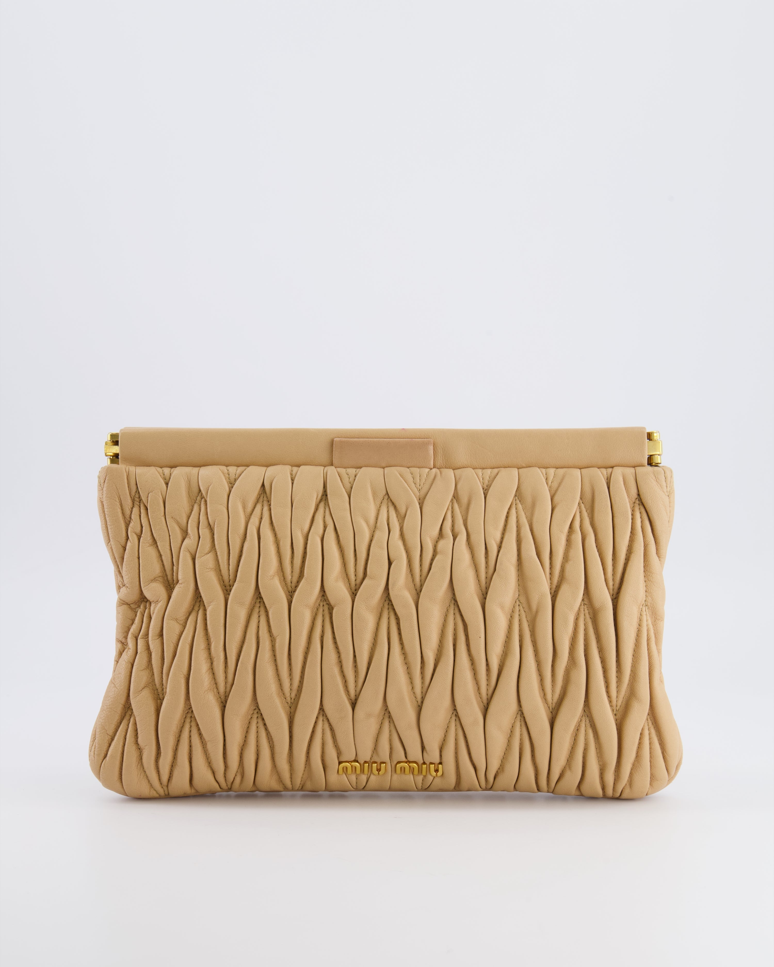 Miu Miu Beige Matelasse Leather Pouch Bag with Gold Hardware RRP £1,000