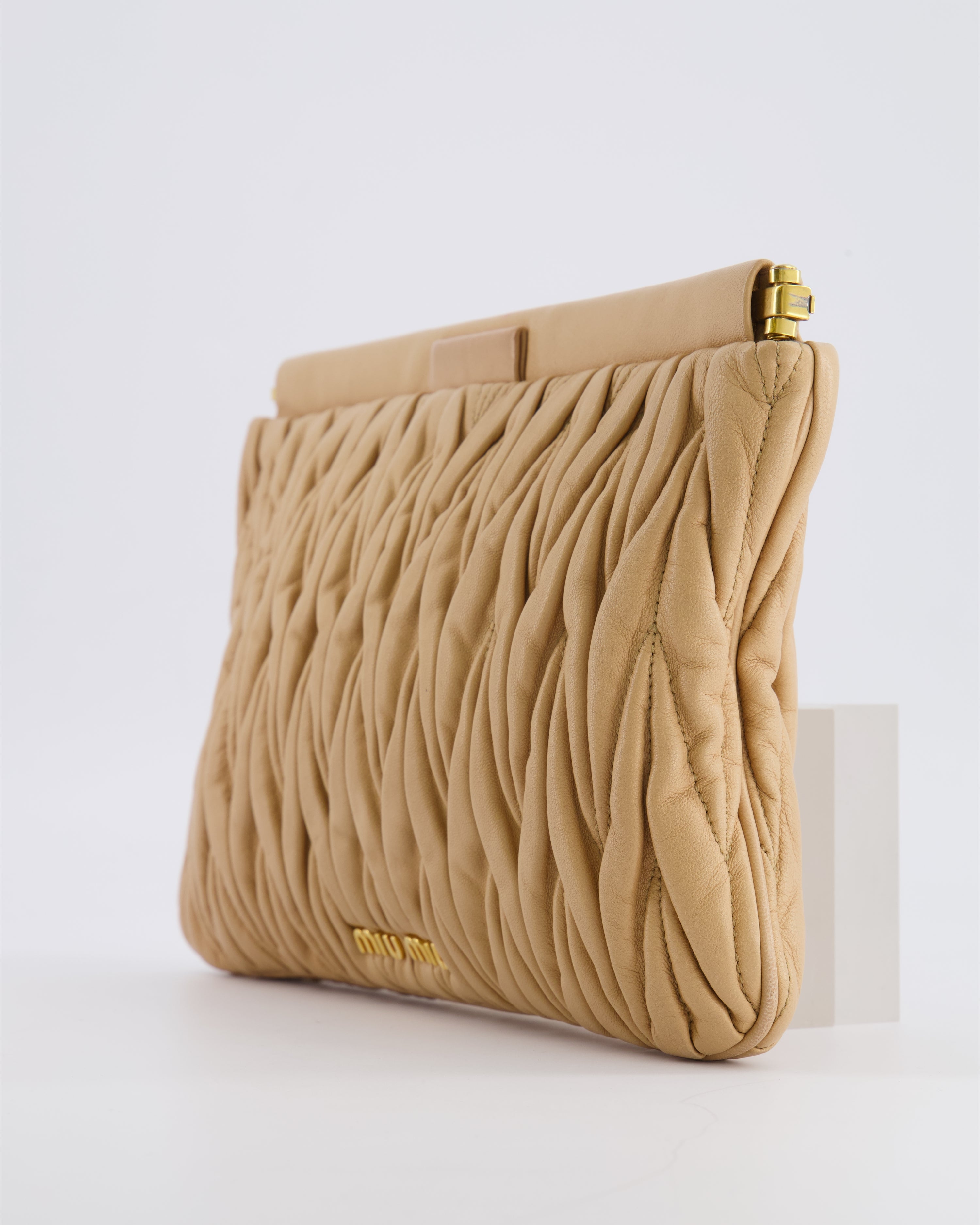 Miu Miu Beige Matelasse Leather Pouch Bag with Gold Hardware RRP £1,000