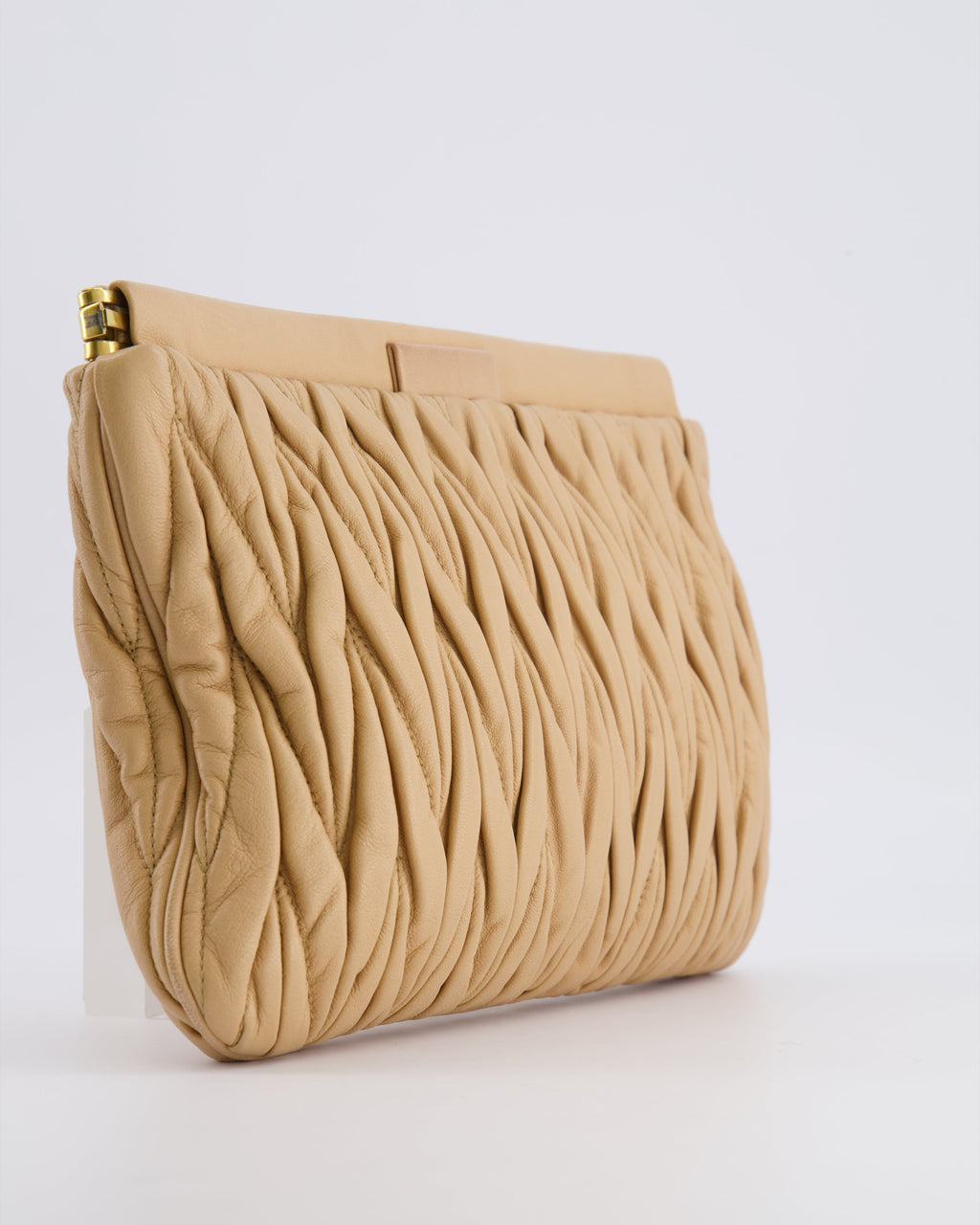 Miu Miu Beige Matelasse Leather Pouch Bag with Gold Hardware RRP £1,000