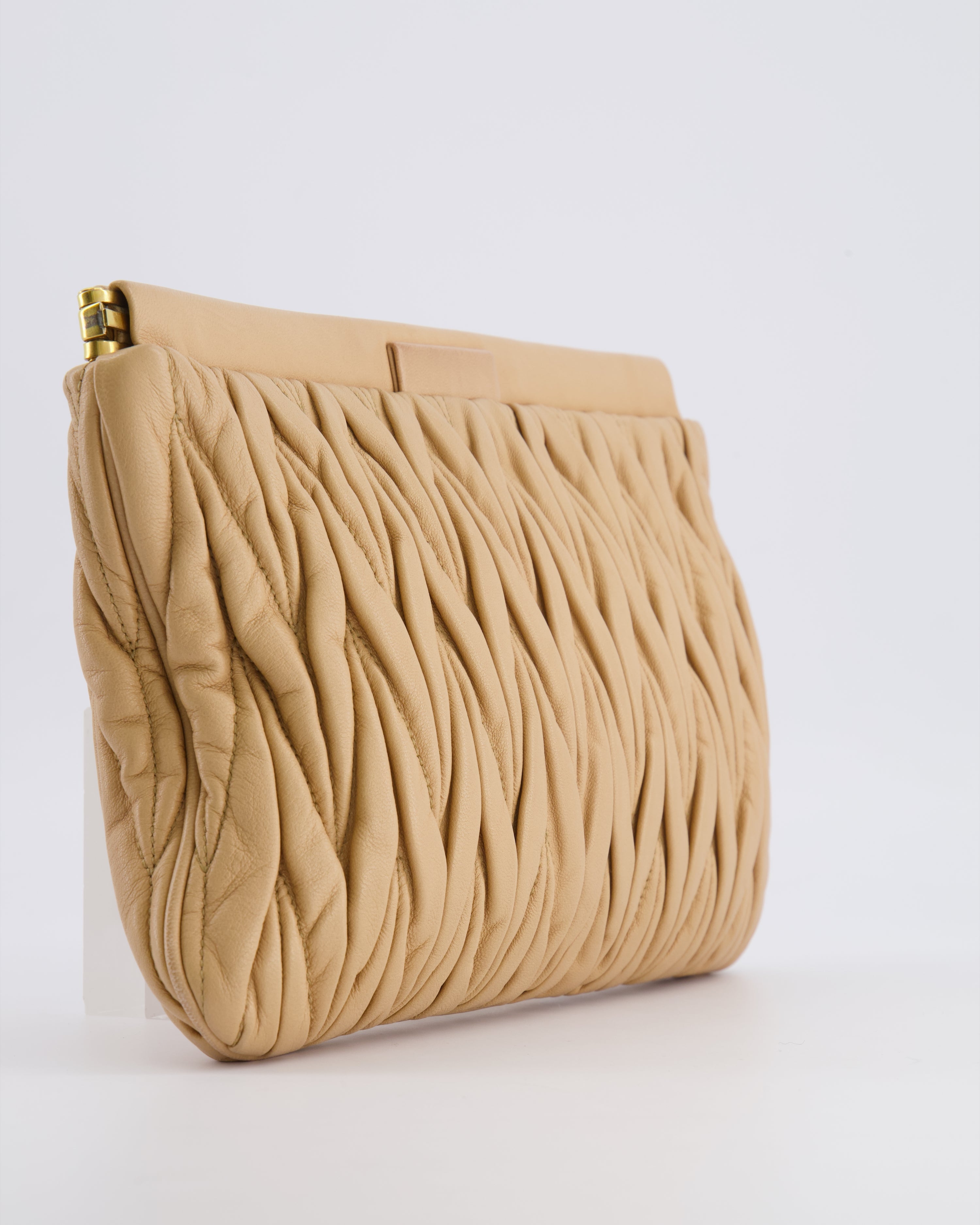 Miu Miu Beige Matelasse Leather Pouch Bag with Gold Hardware RRP £1,000