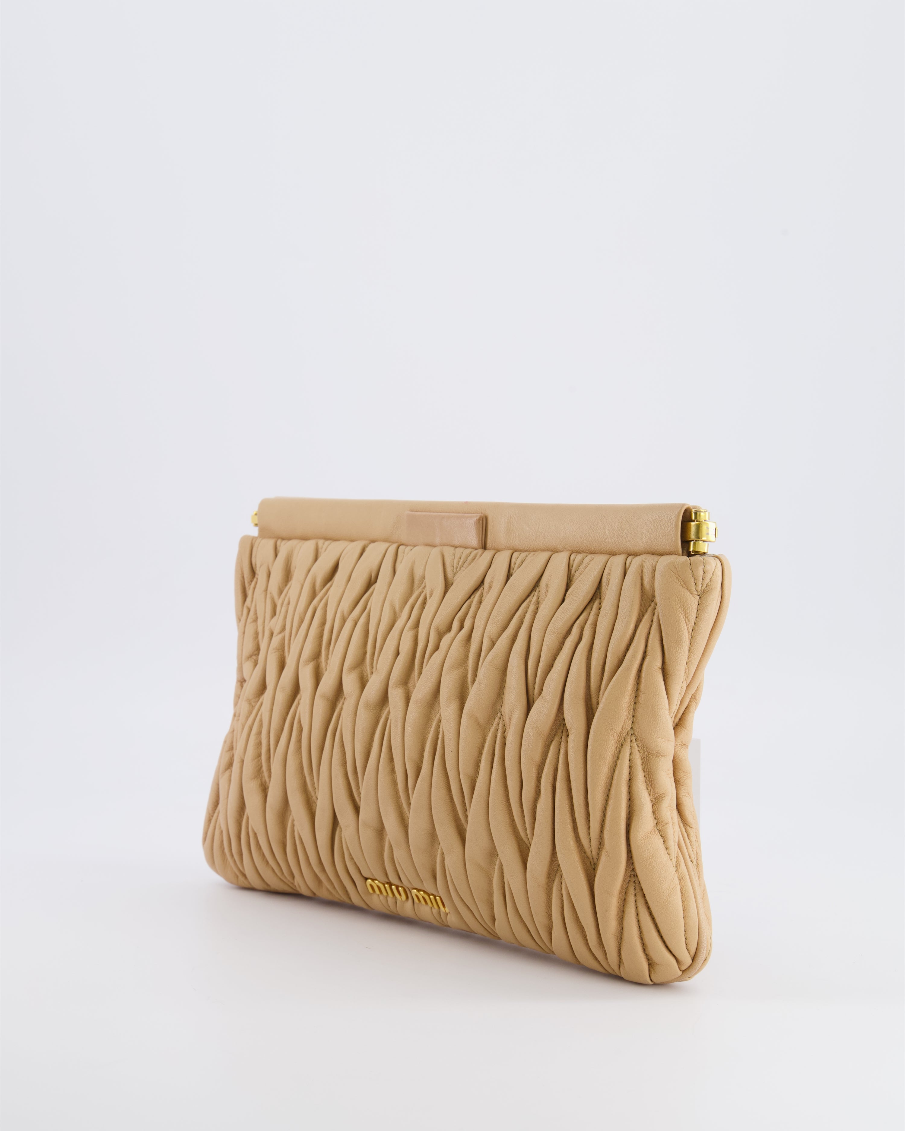 Miu Miu Beige Matelasse Leather Pouch Bag with Gold Hardware RRP £1,000