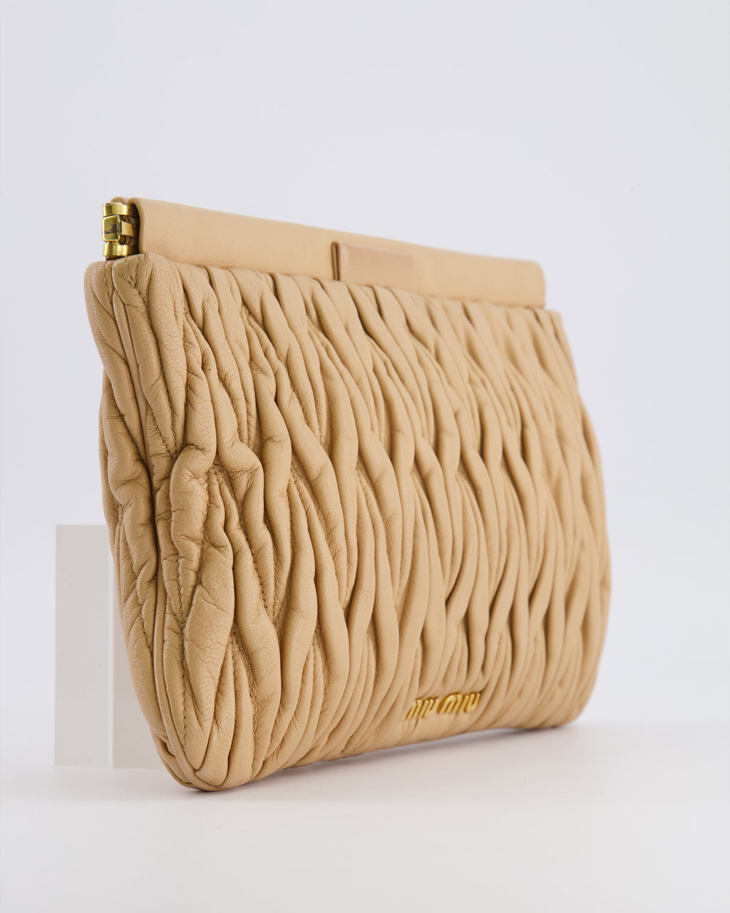 Miu Miu Beige Matelasse Leather Pouch Bag with Gold Hardware RRP £1,000