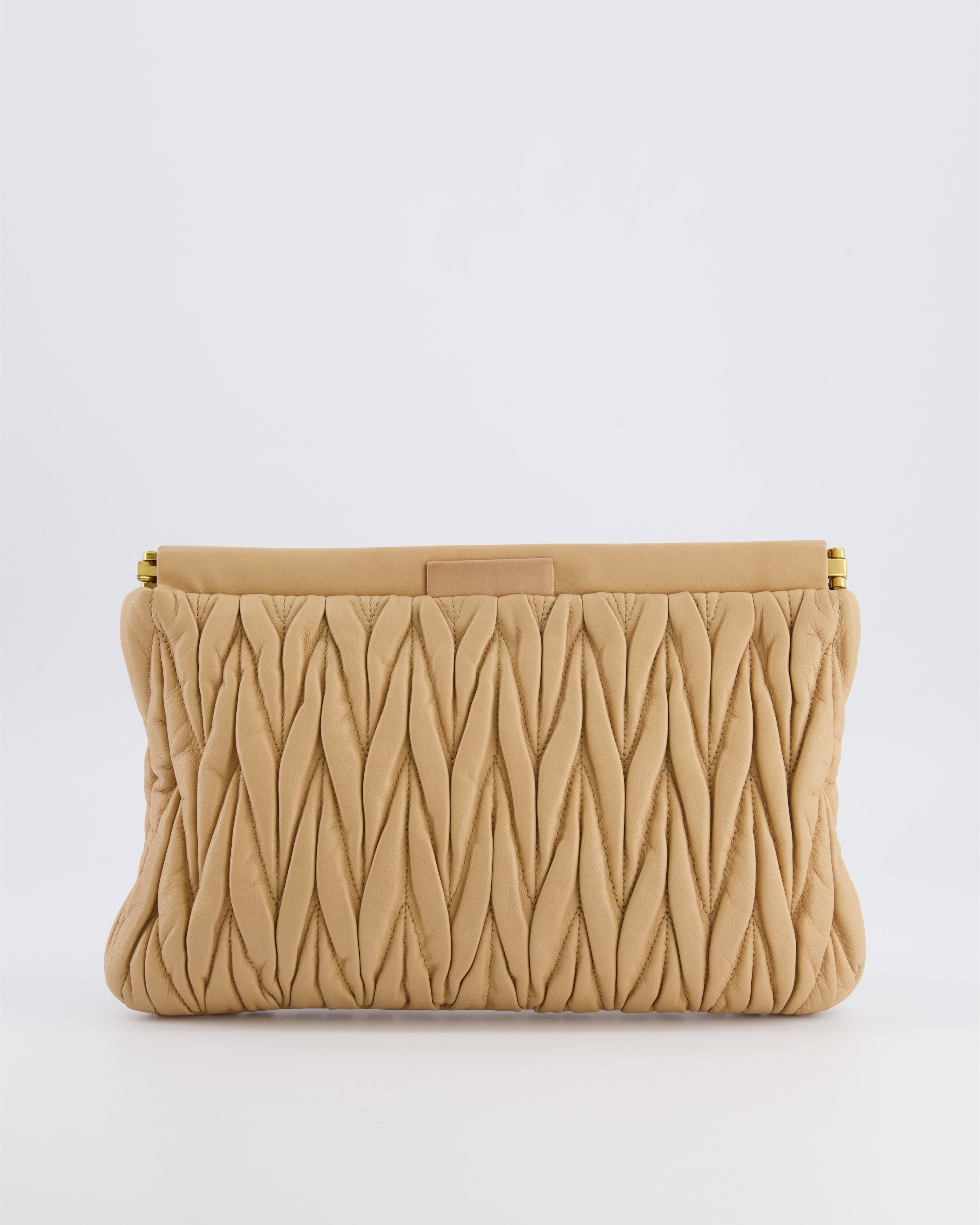 Miu Miu Beige Matelasse Leather Pouch Bag with Gold Hardware RRP £1,000
