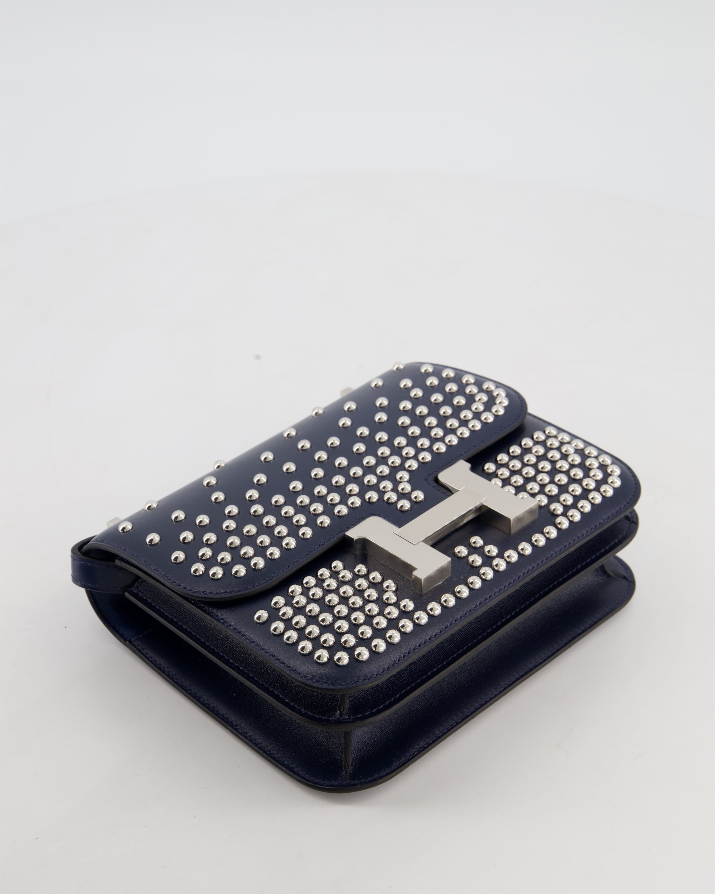 *HOT & RARE* Hermès Mini Constance III Miroir 18 Bag in Bleu Abysse Calfskin Box Leather with Palladium Hardware