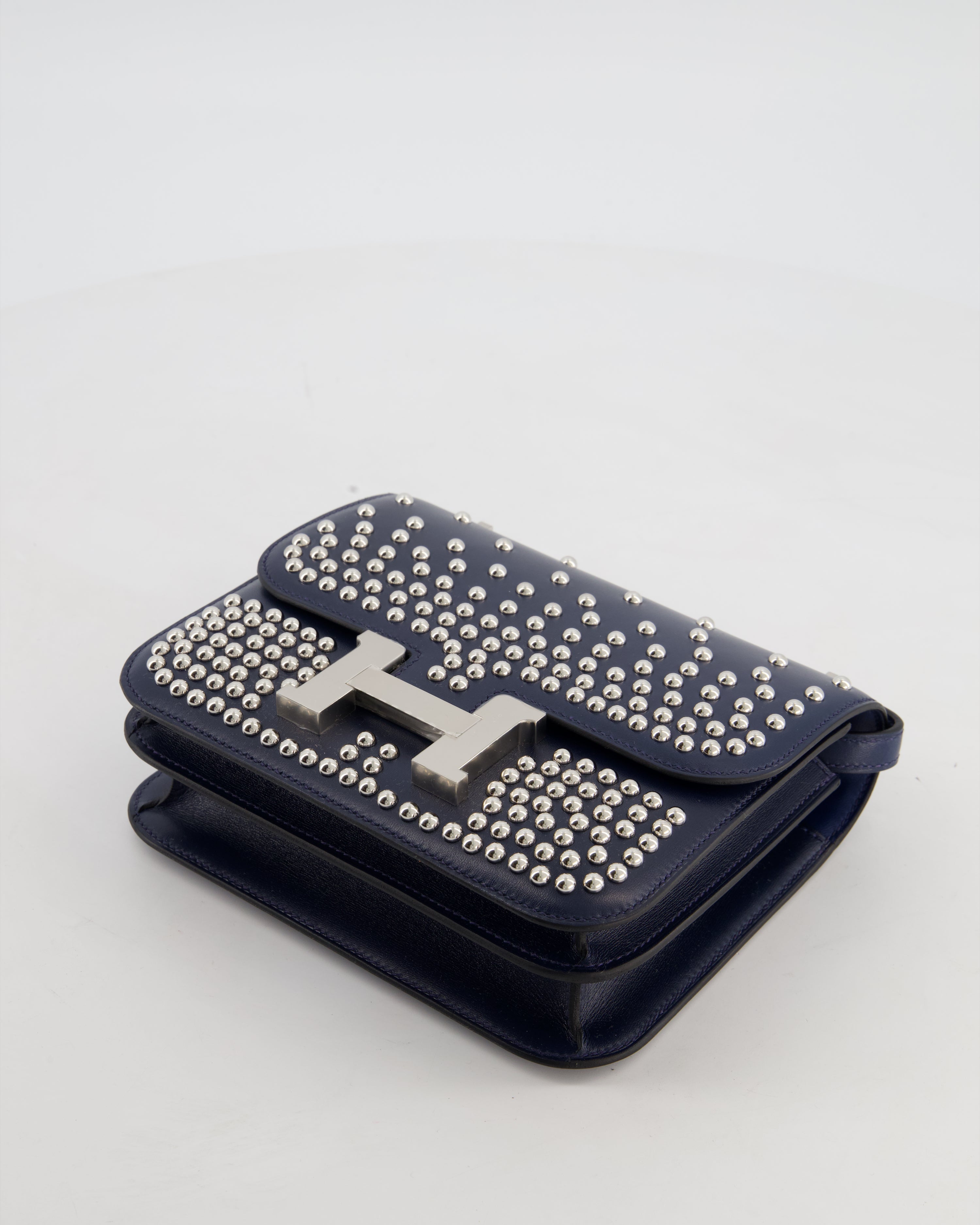 *HOT & RARE* Hermès Mini Constance III Miroir 18 Bag in Bleu Abysse Calfskin Box Leather with Palladium Hardware