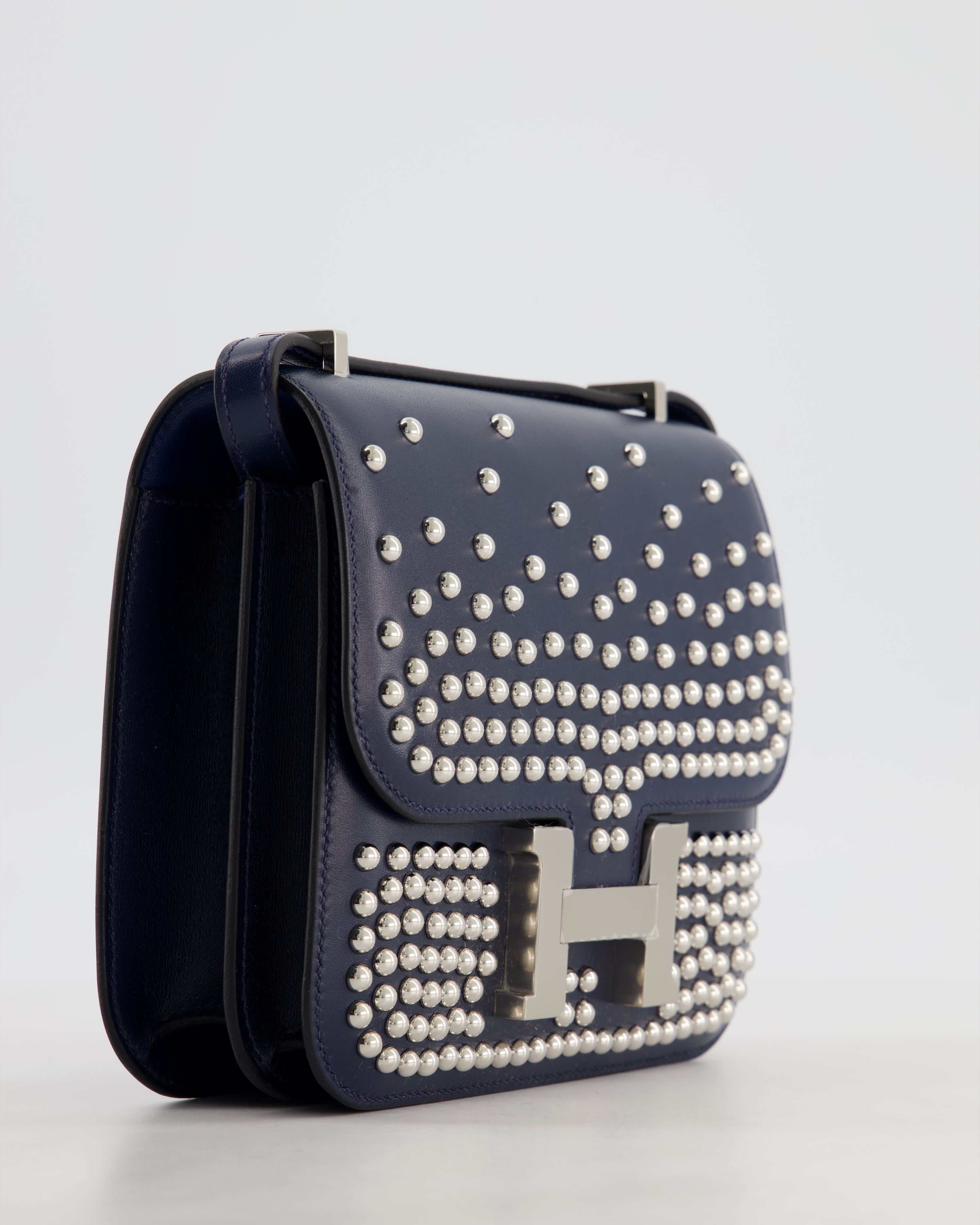 *HOT & RARE* Hermès Mini Constance III Miroir 18 Bag in Bleu Abysse Calfskin Box Leather with Palladium Hardware