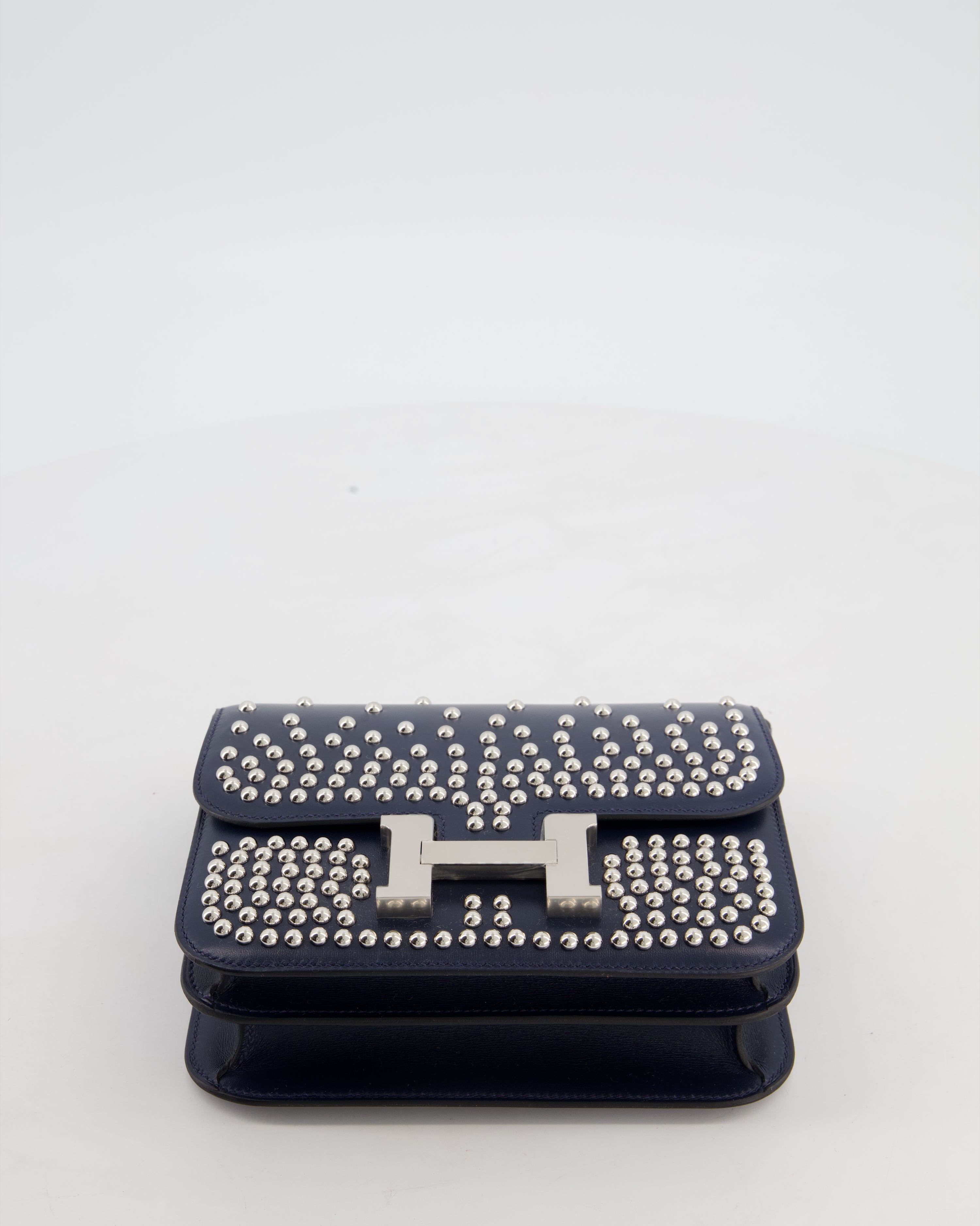 *HOT & RARE* Hermès Mini Constance III Miroir 18 Bag in Bleu Abysse Calfskin Box Leather with Palladium Hardware
