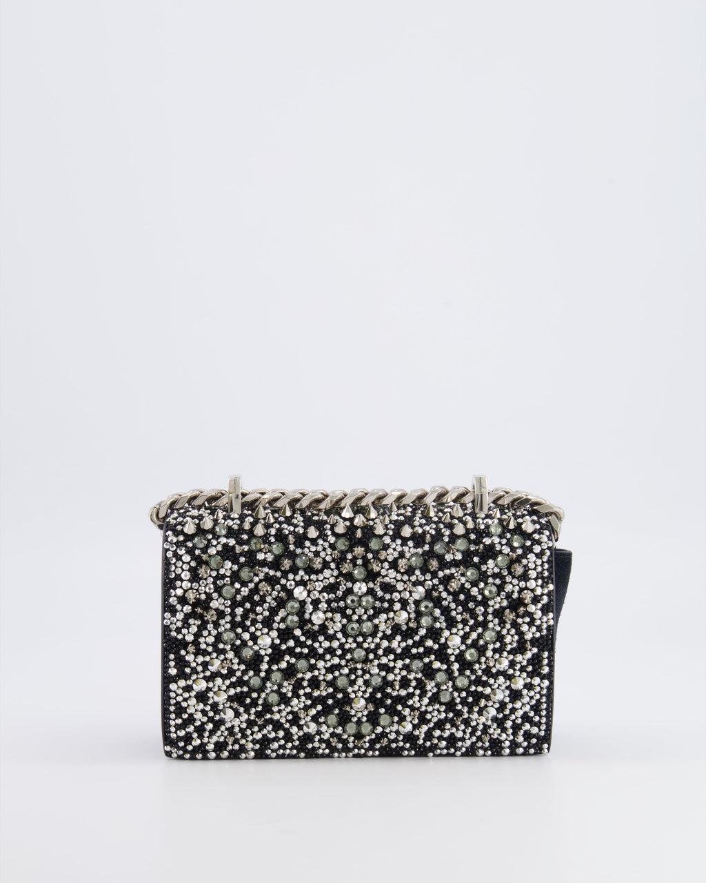 Alexander Mcqueen Black Crystal Embelished Suede Shoulder Bag with Skull and Spike Details