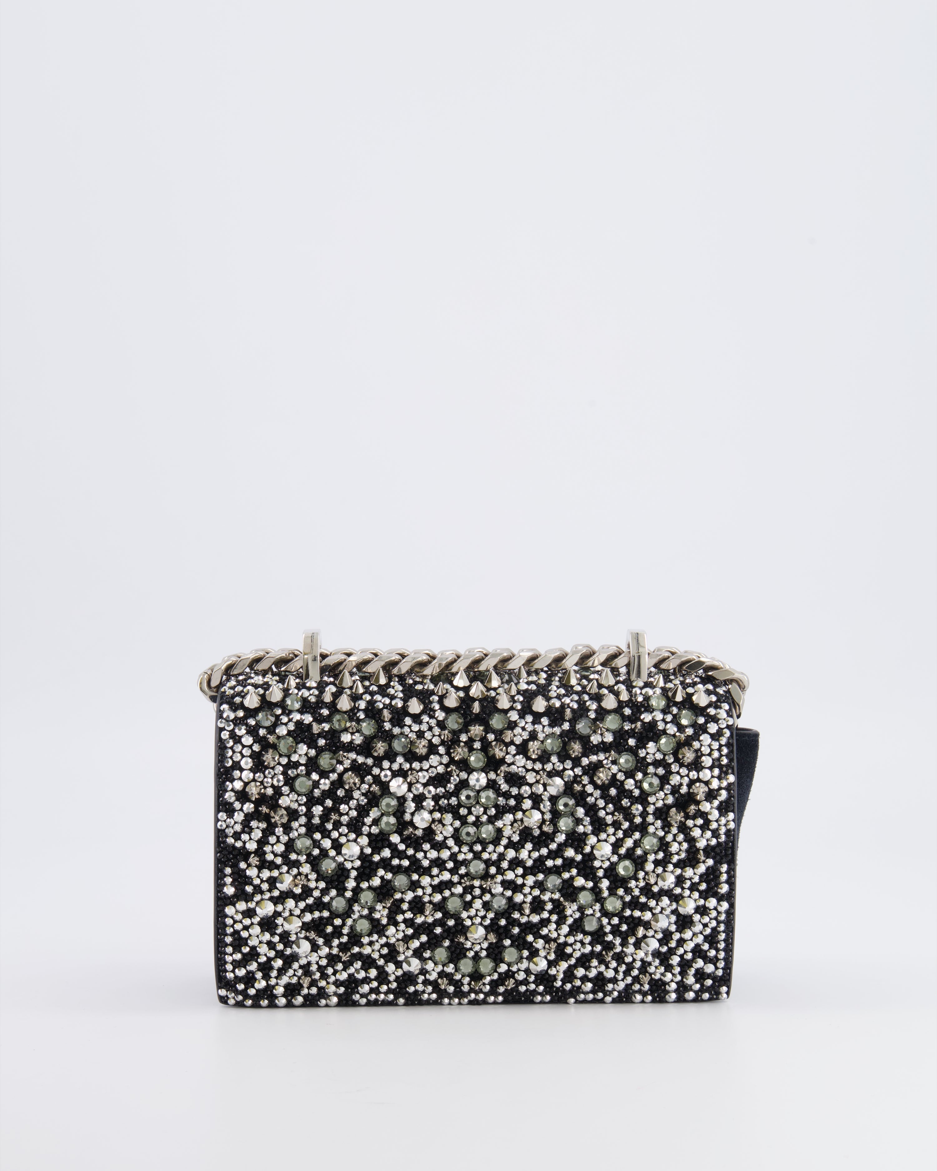 Alexander Mcqueen Black Crystal Embelished Suede Shoulder Bag with Skull and Spike Details