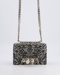 Alexander Mcqueen Black Crystal Embelished Suede Shoulder Bag with Skull and Spike Details