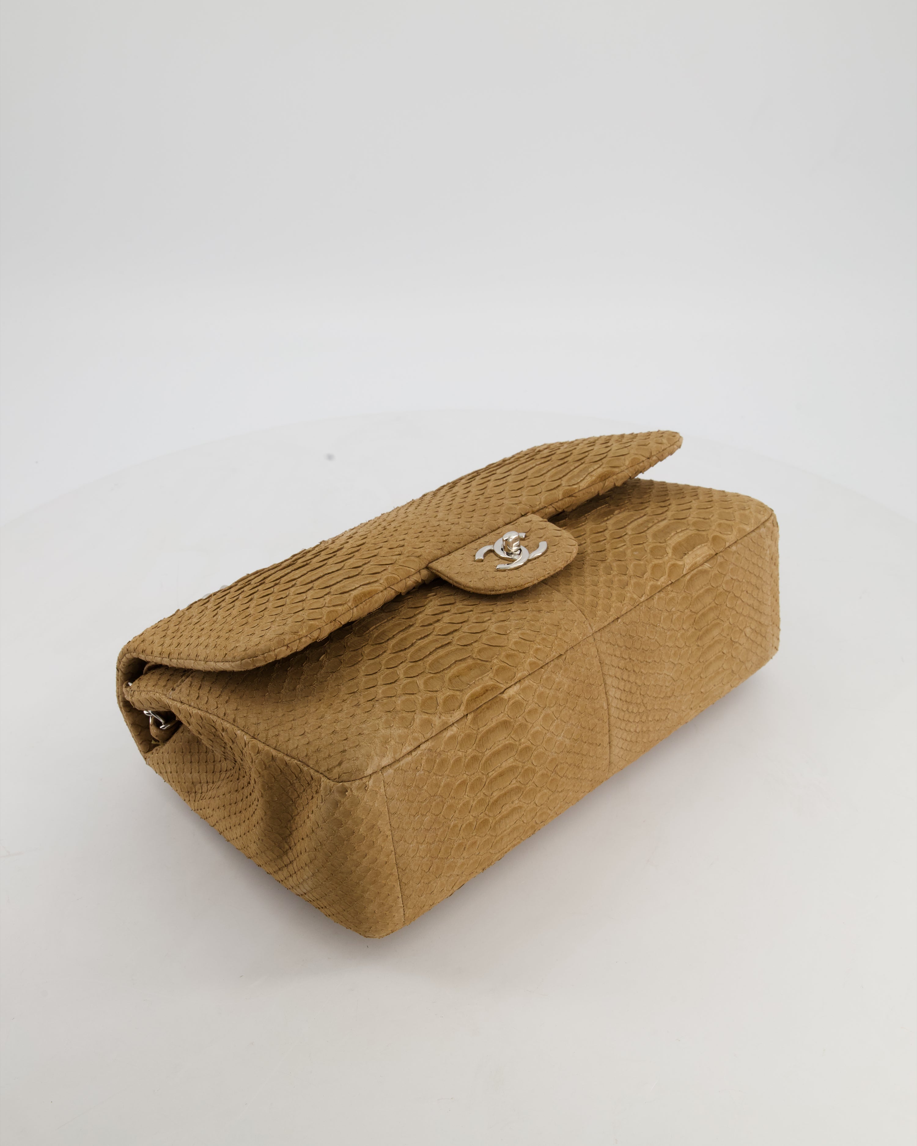 Chanel Beige Python Leather Jumbo Classic Double Flap Bag with Silver Hardware