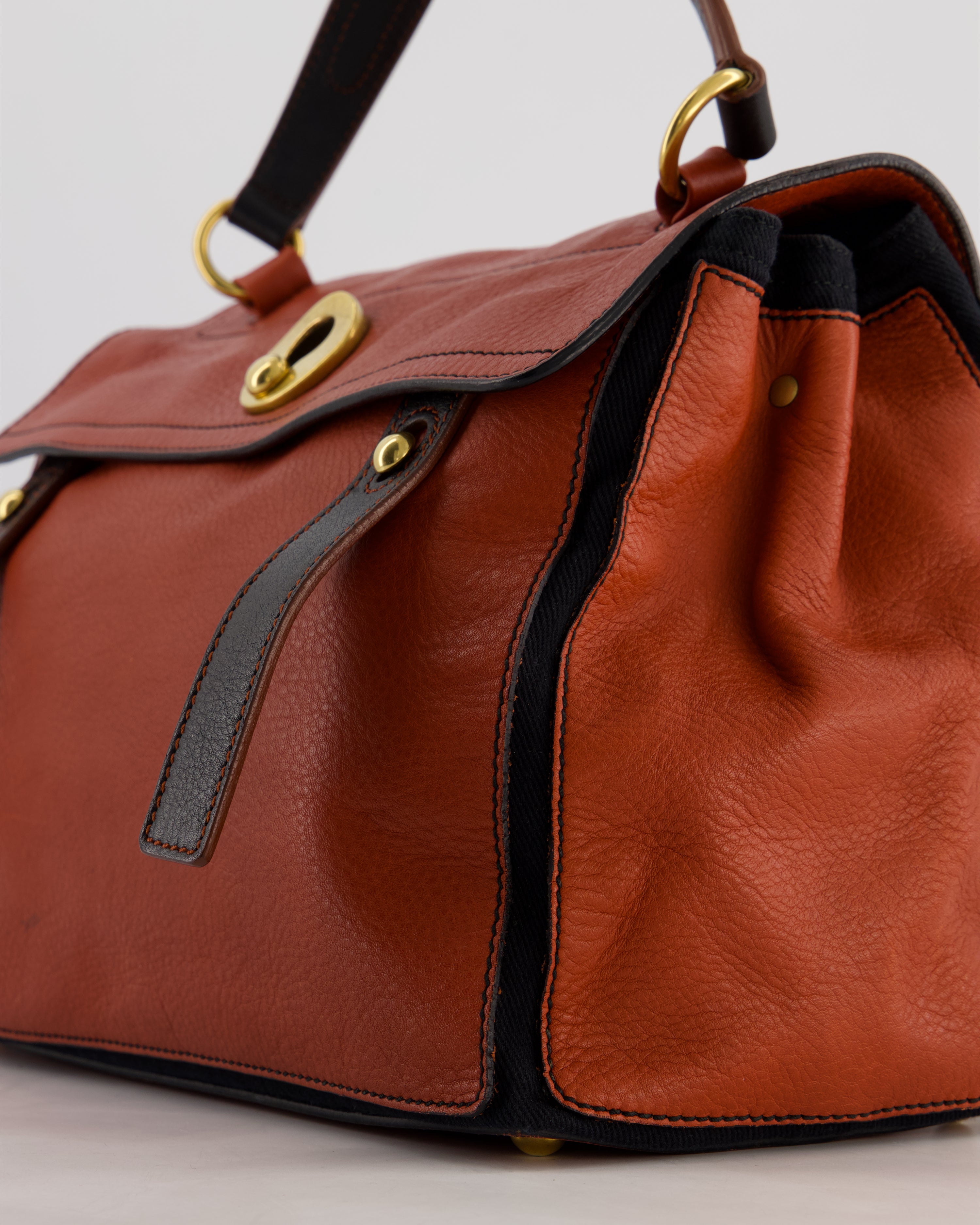 Yves Saint Laurent Vintage Red and Black Muse Two Bag in Grained Cognac Leather and Gold Hardware