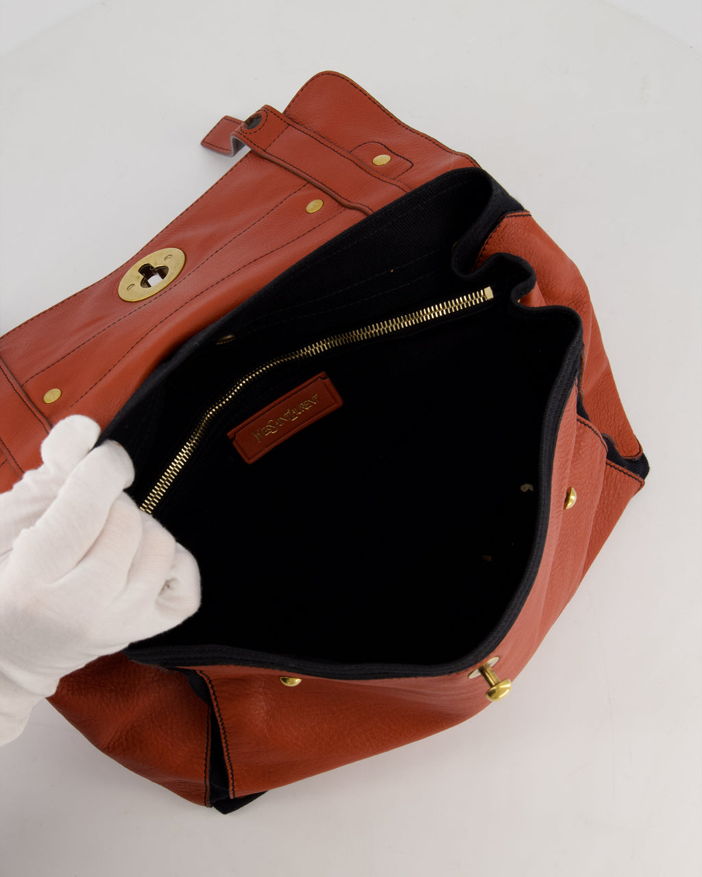 Yves Saint Laurent Vintage Red and Black Muse Two Bag in Grained Cognac Leather and Gold Hardware