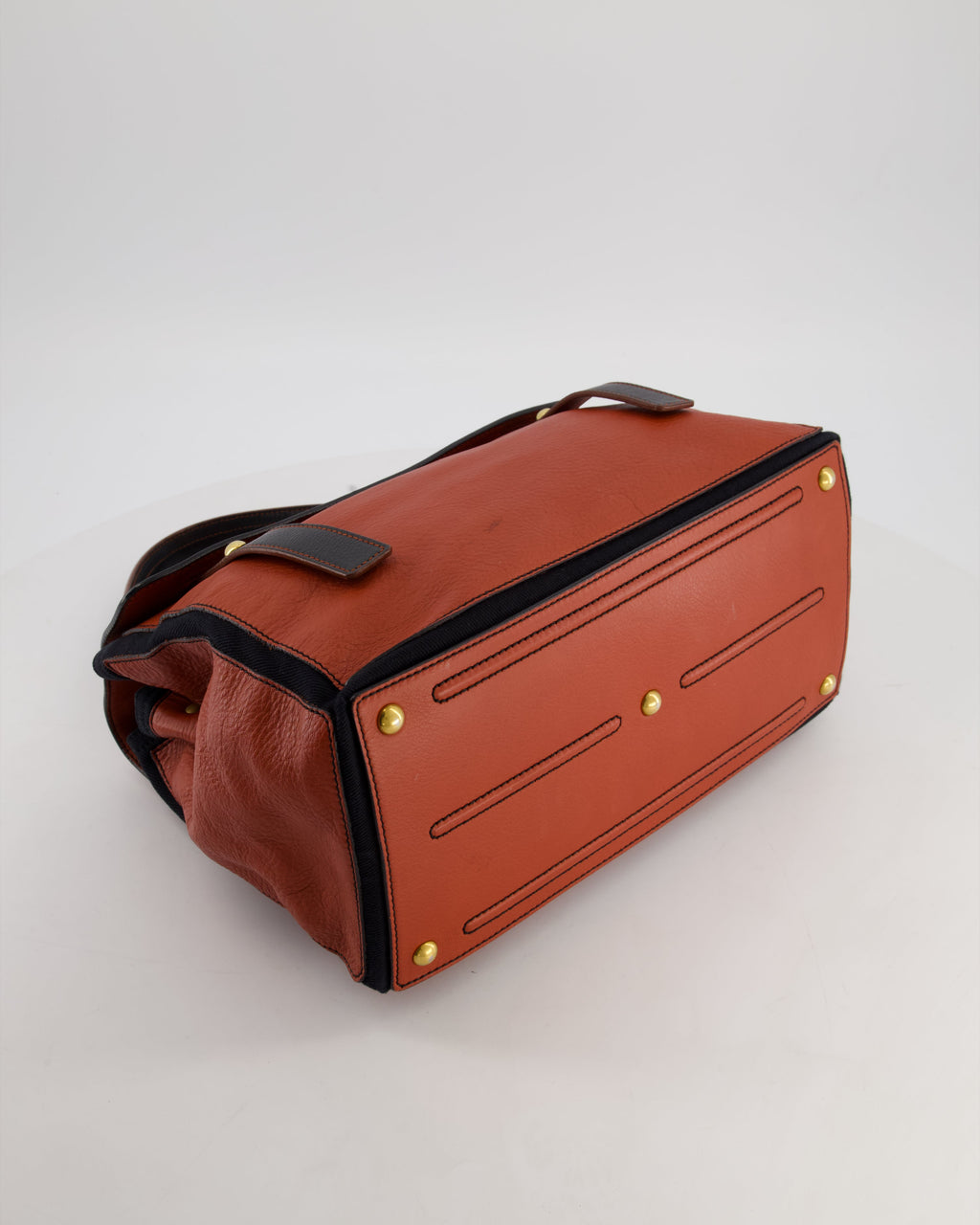 Yves Saint Laurent Vintage Red and Black Muse Two Bag in Grained Cognac Leather and Gold Hardware