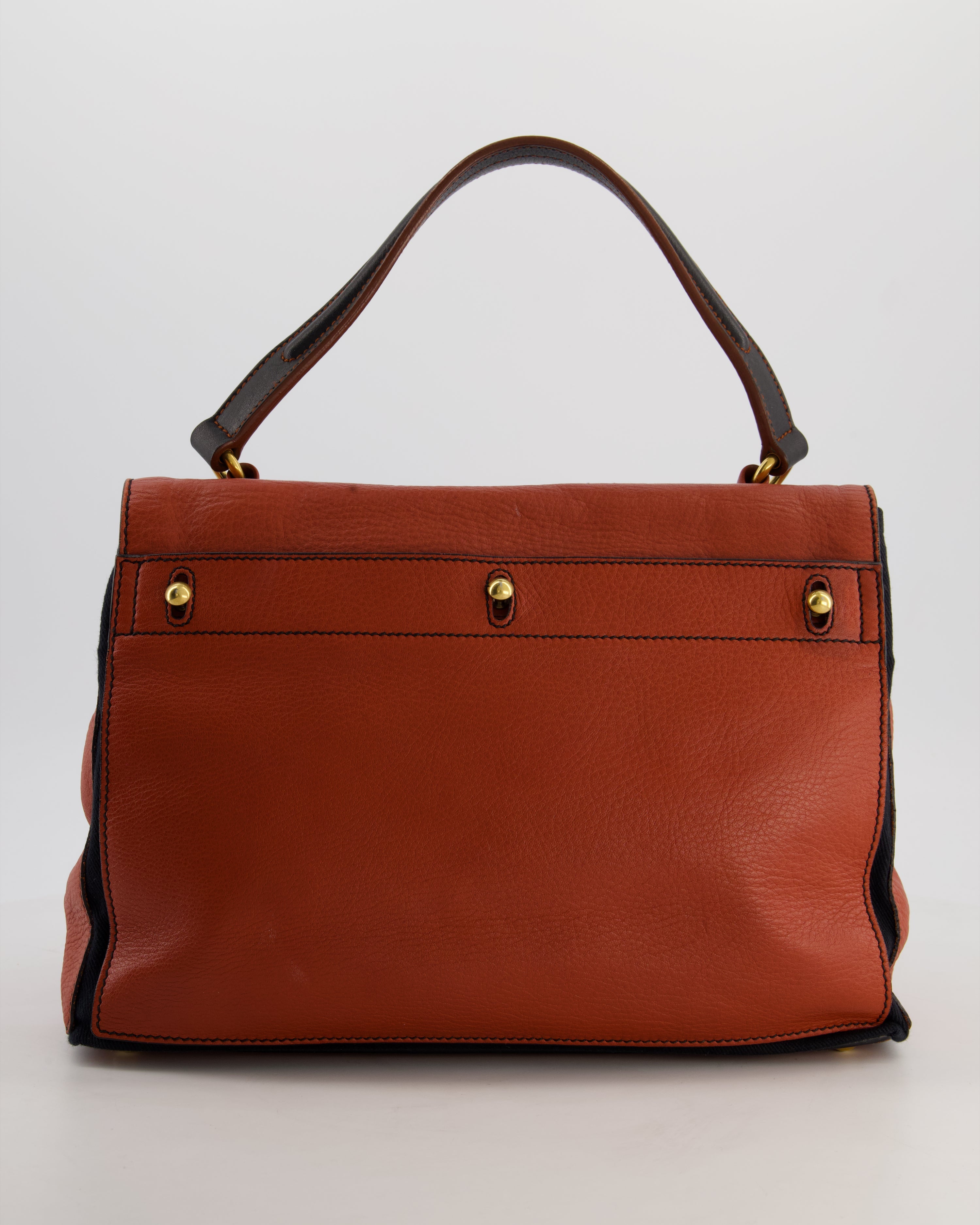 Yves Saint Laurent Vintage Red and Black Muse Two Bag in Grained Cognac Leather and Gold Hardware