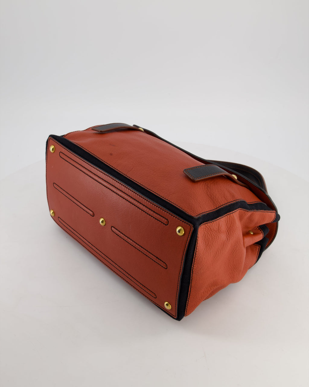 Yves Saint Laurent Vintage Red and Black Muse Two Bag in Grained Cognac Leather and Gold Hardware