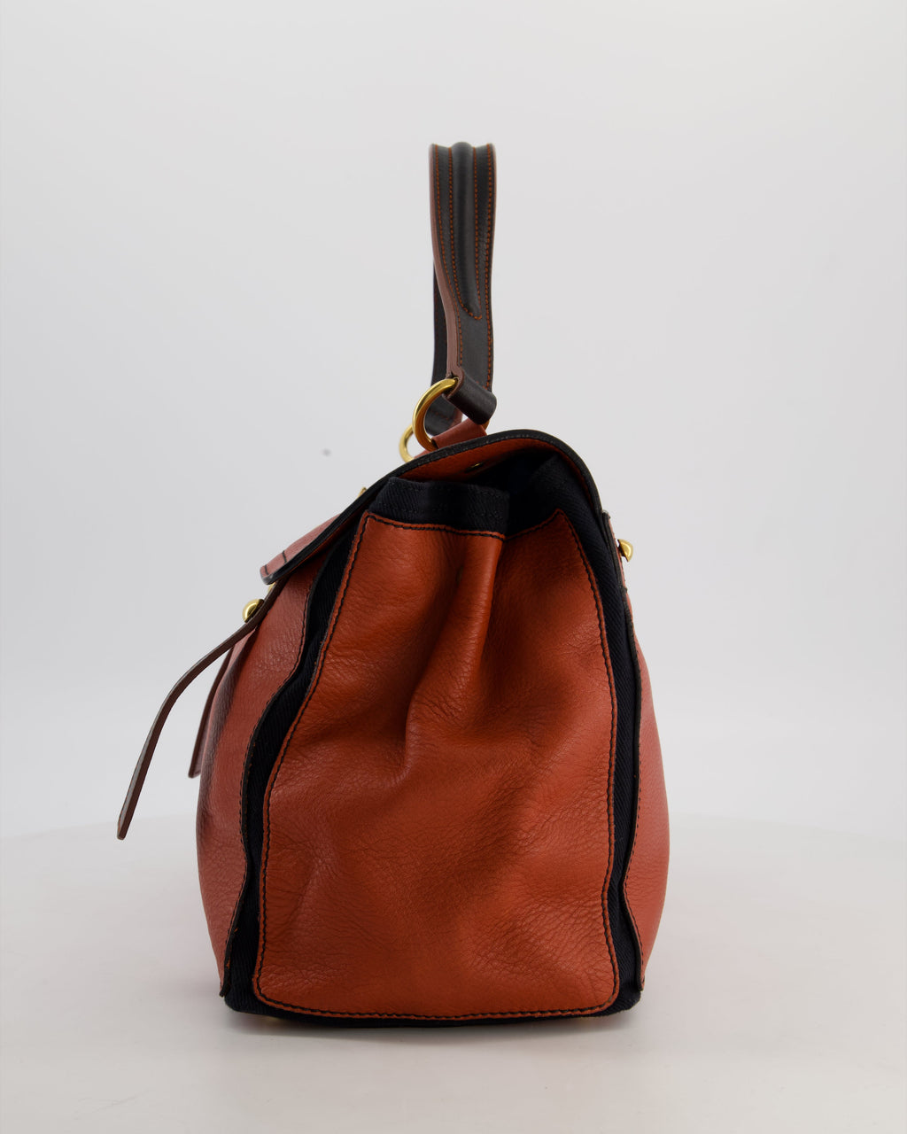 Yves Saint Laurent Vintage Red and Black Muse Two Bag in Grained Cognac Leather and Gold Hardware