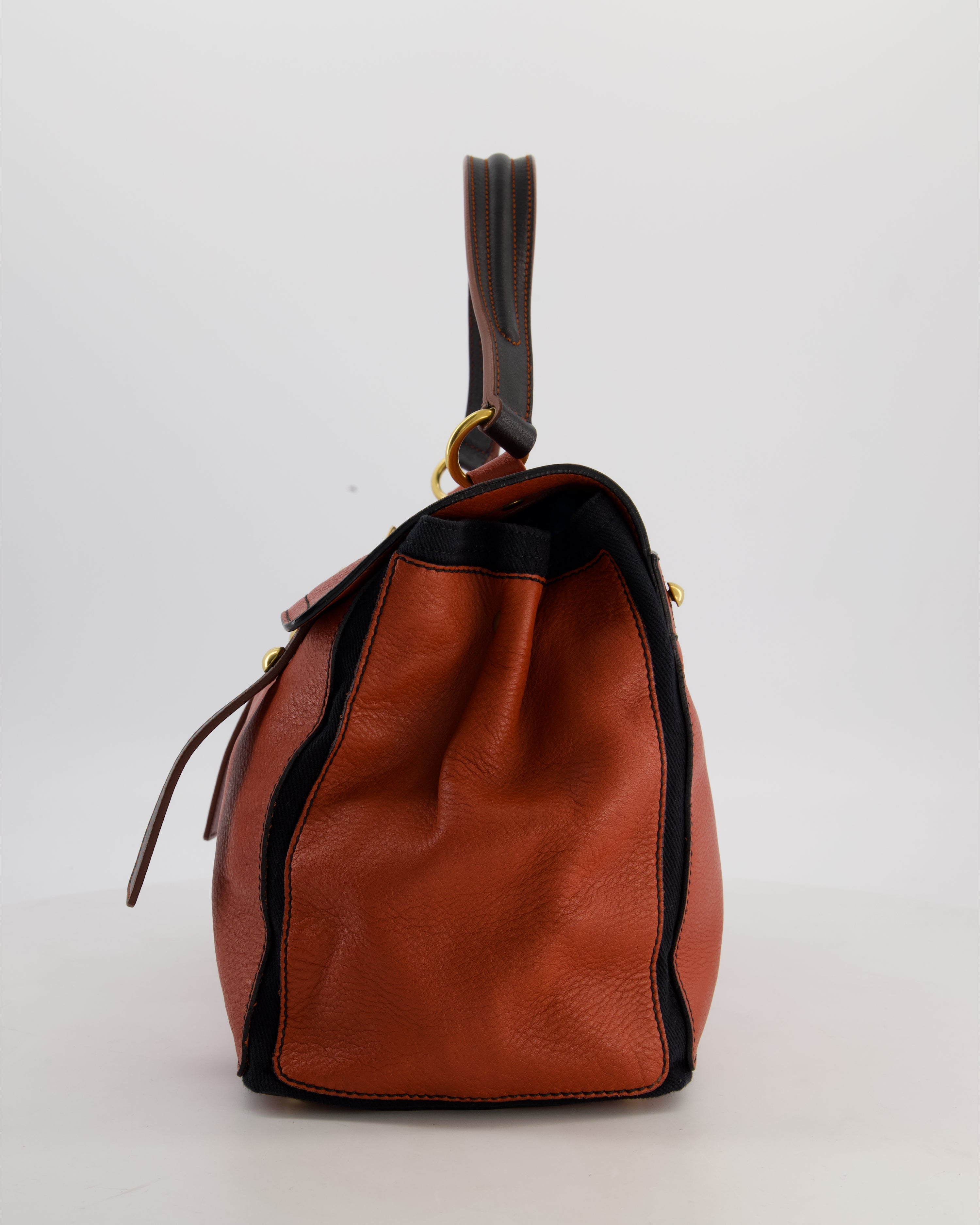 Yves Saint Laurent Vintage Red and Black Muse Two Bag in Grained Cognac Leather and Gold Hardware