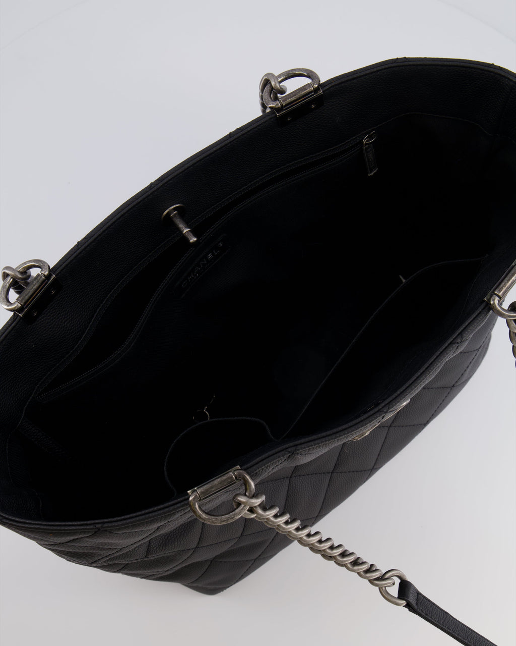 Chanel Black Caviar Leather Shopping Tote Bag with Ruthenium Hardware