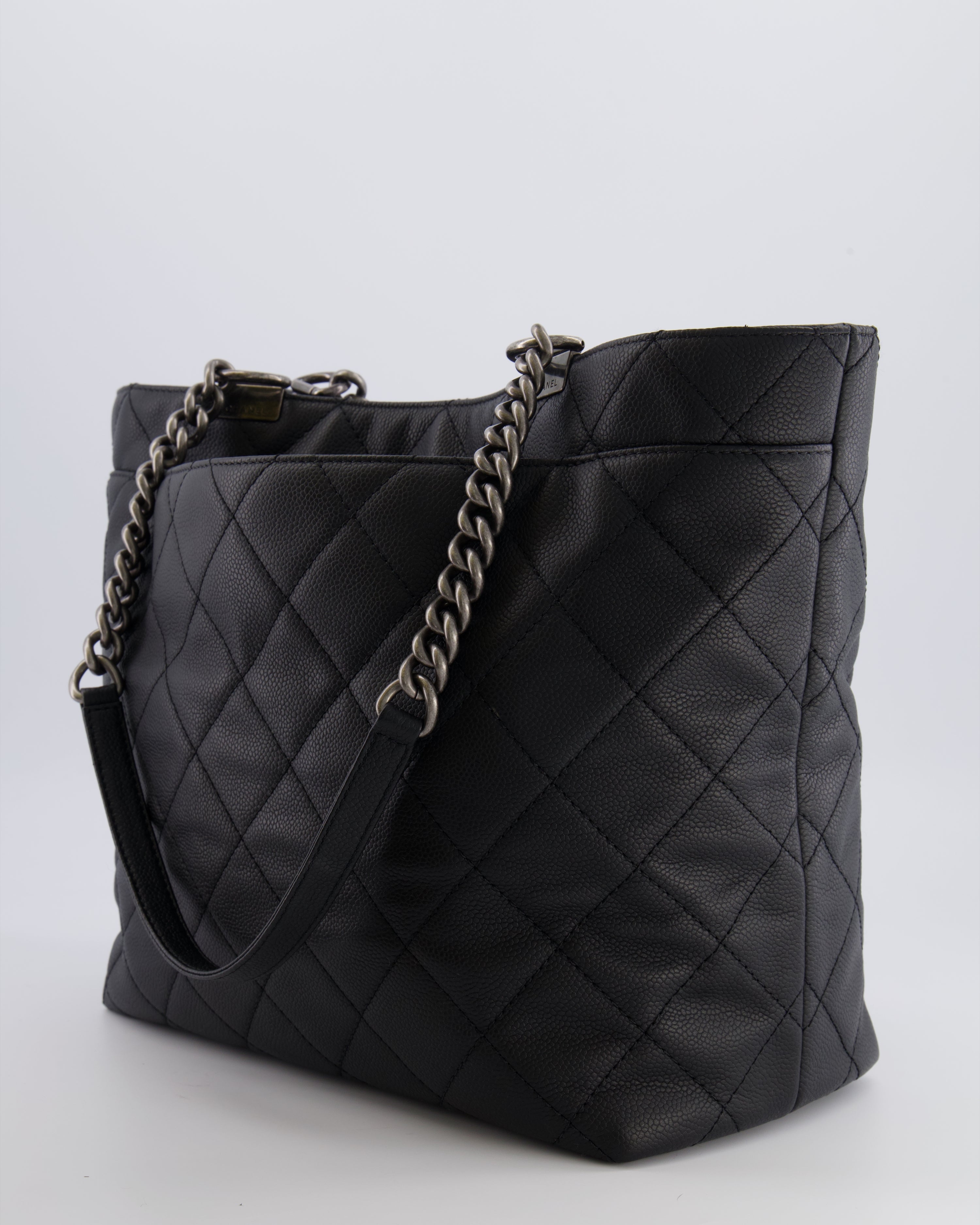 Chanel Black Caviar Leather Shopping Tote Bag with Ruthenium Hardware