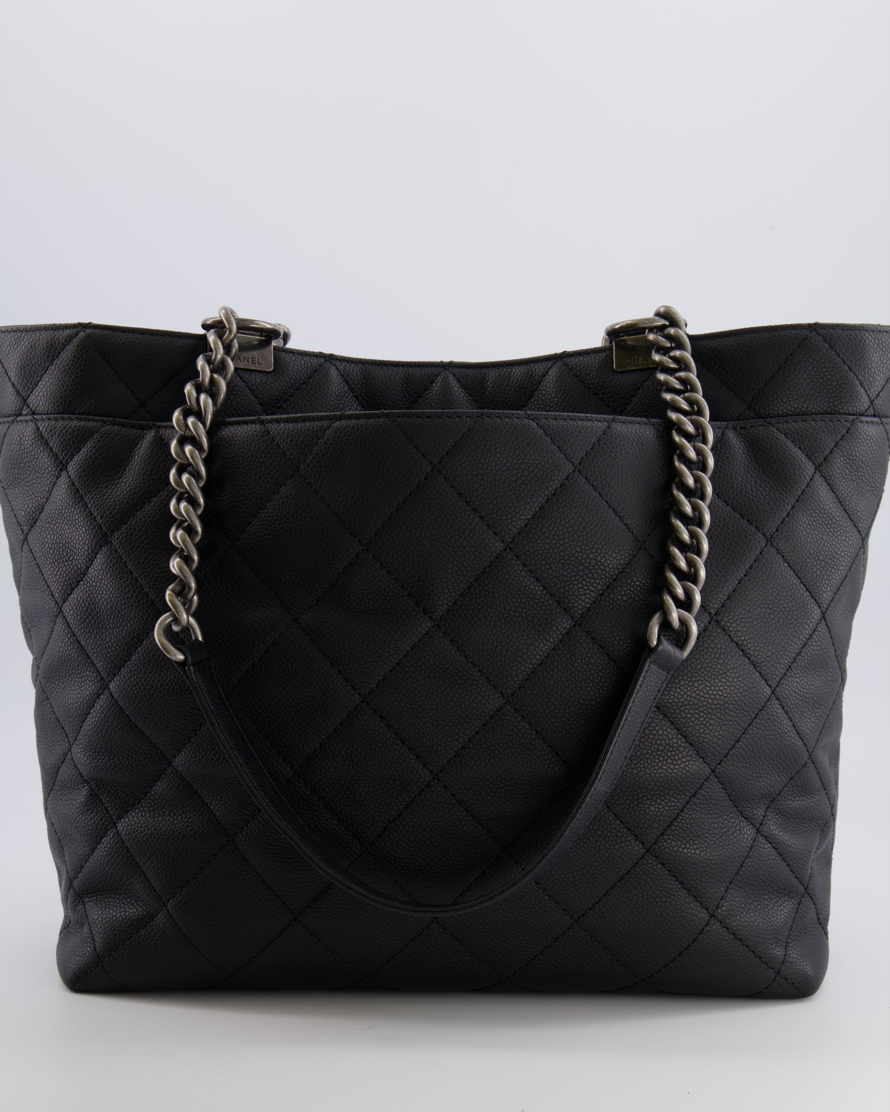 Chanel Black Caviar Leather Shopping Tote Bag with Ruthenium Hardware