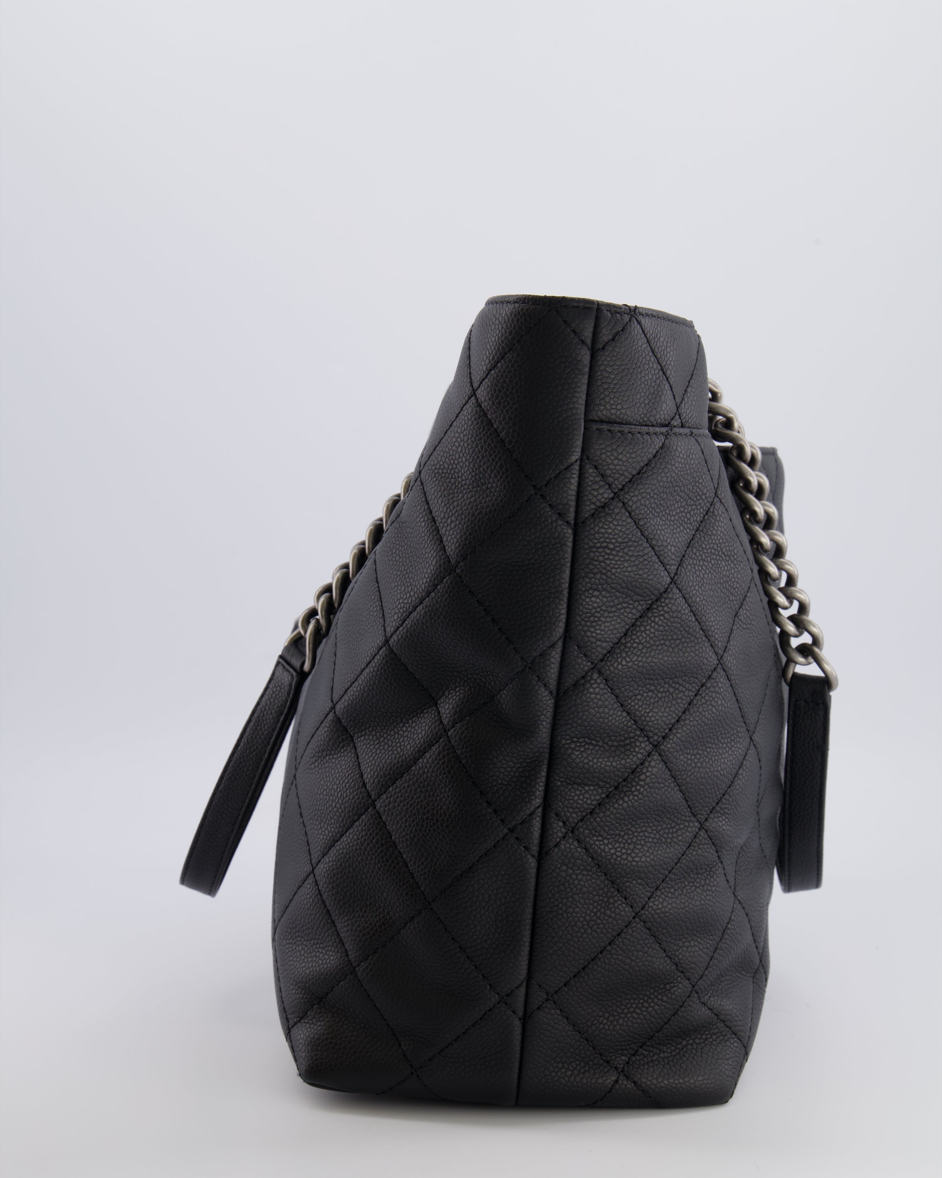 Chanel Black Caviar Leather Shopping Tote Bag with Ruthenium Hardware