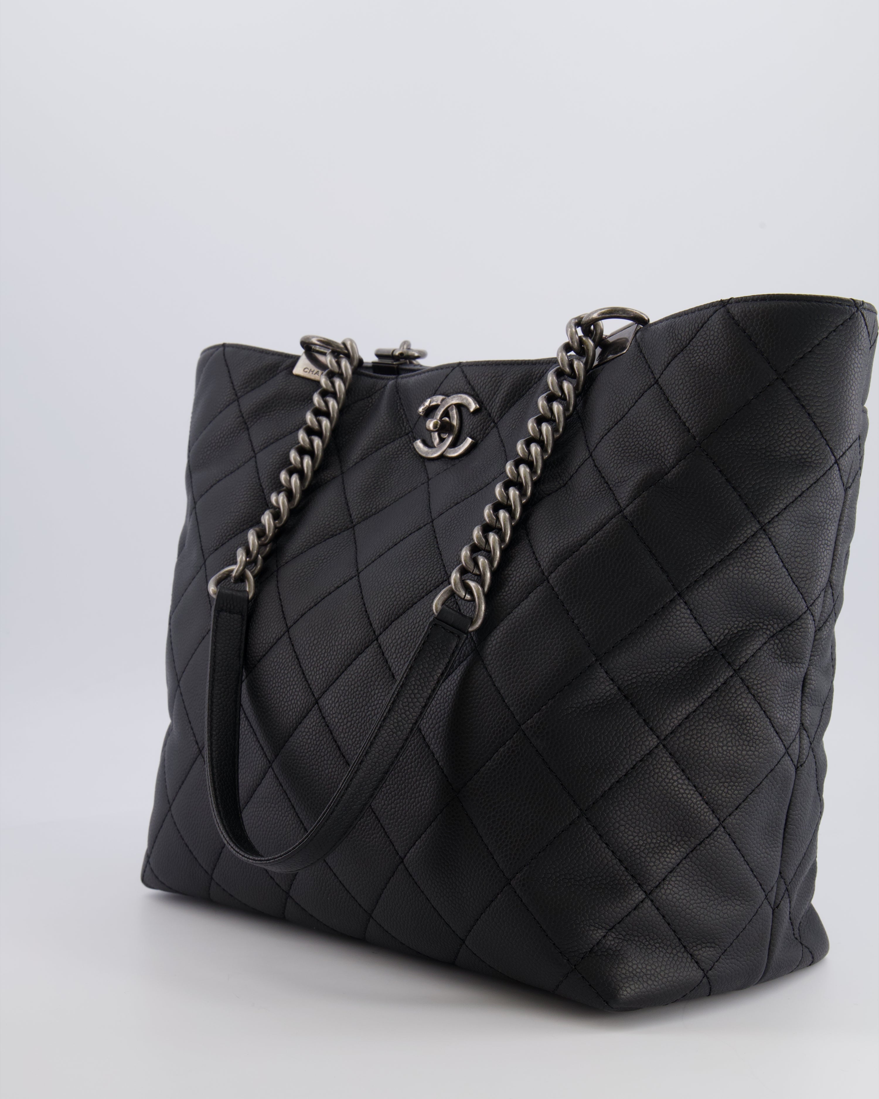Chanel Black Caviar Leather Shopping Tote Bag with Ruthenium Hardware
