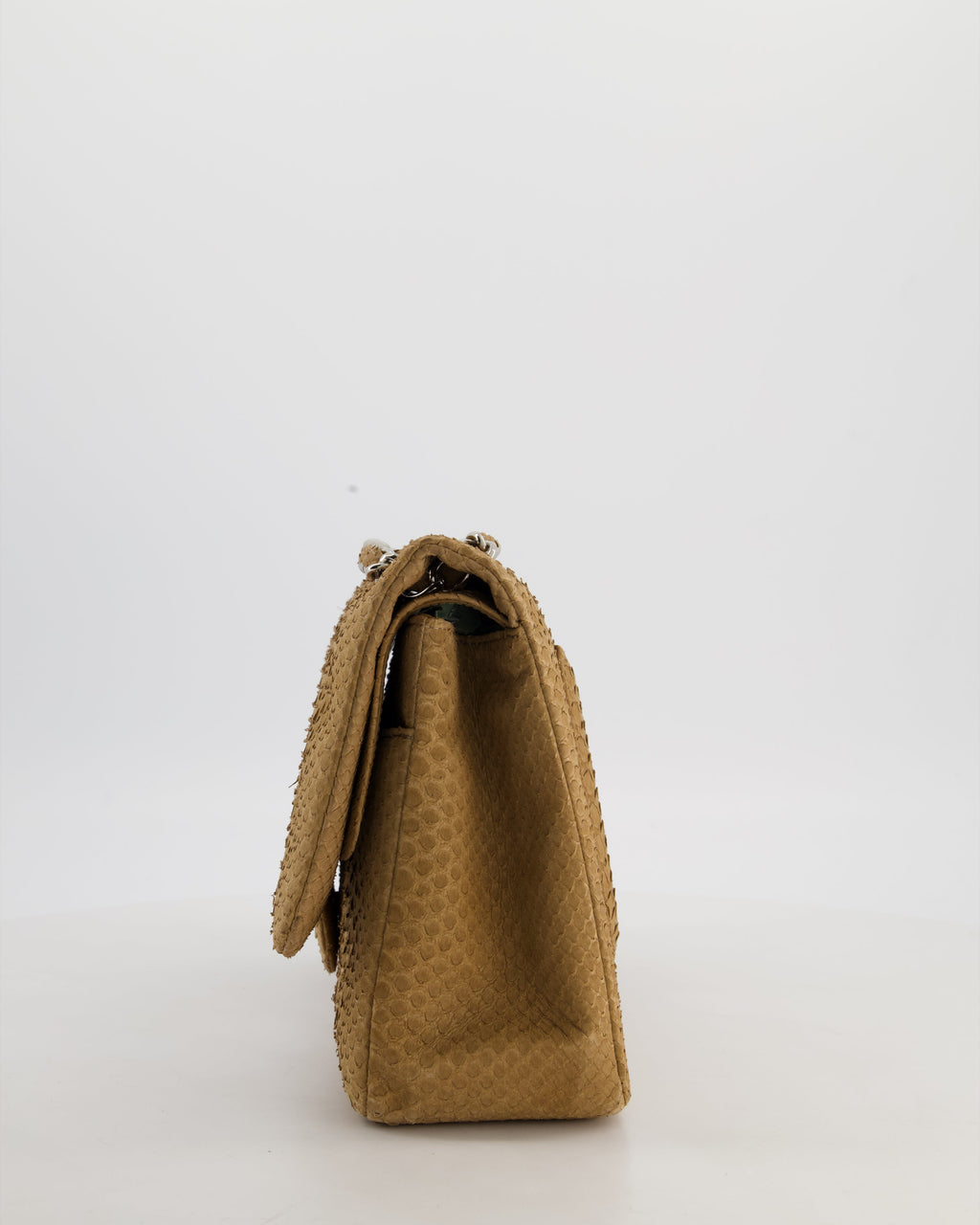 Chanel Beige Python Leather Jumbo Classic Double Flap Bag with Silver Hardware