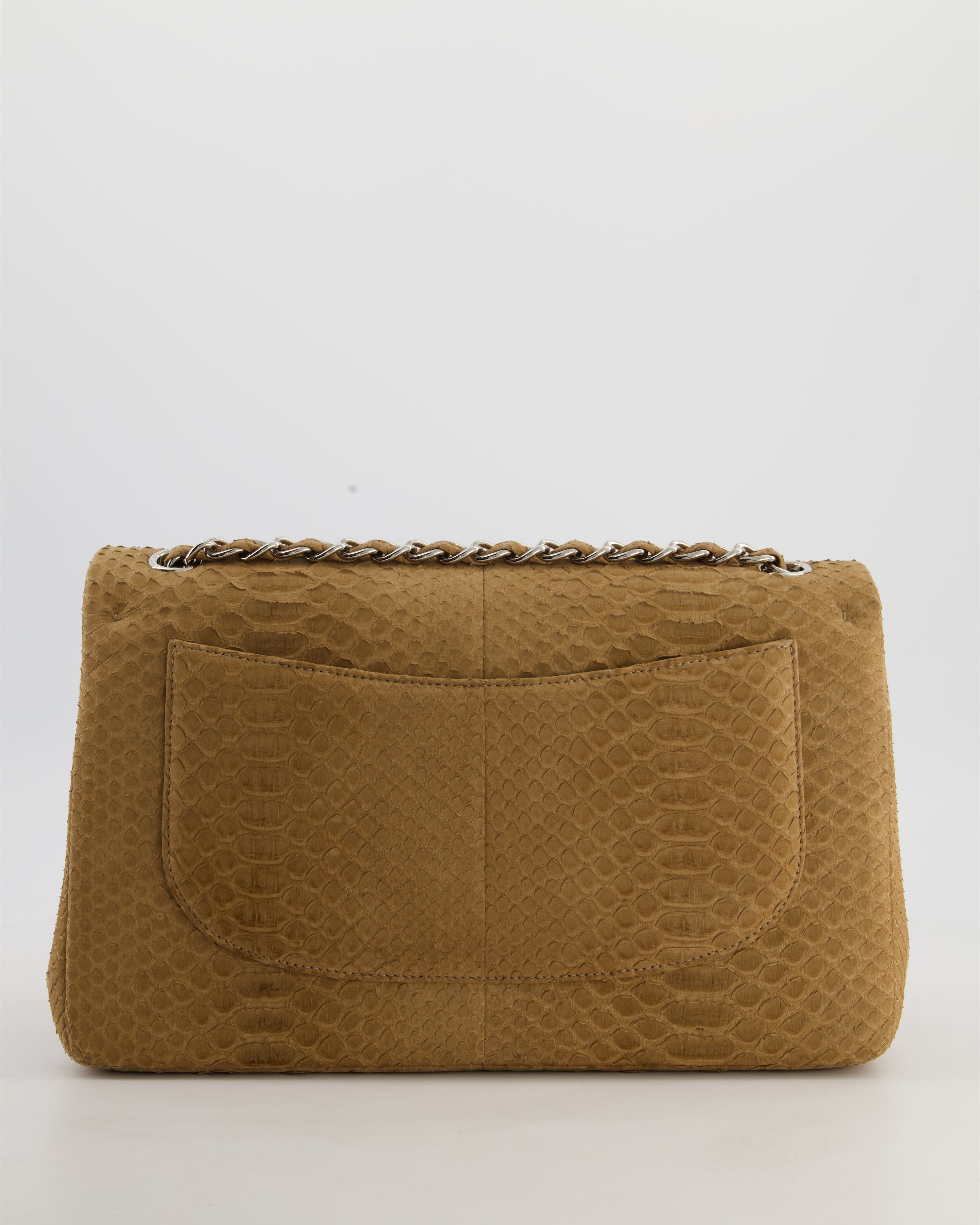 Chanel Beige Python Leather Jumbo Classic Double Flap Bag with Silver Hardware