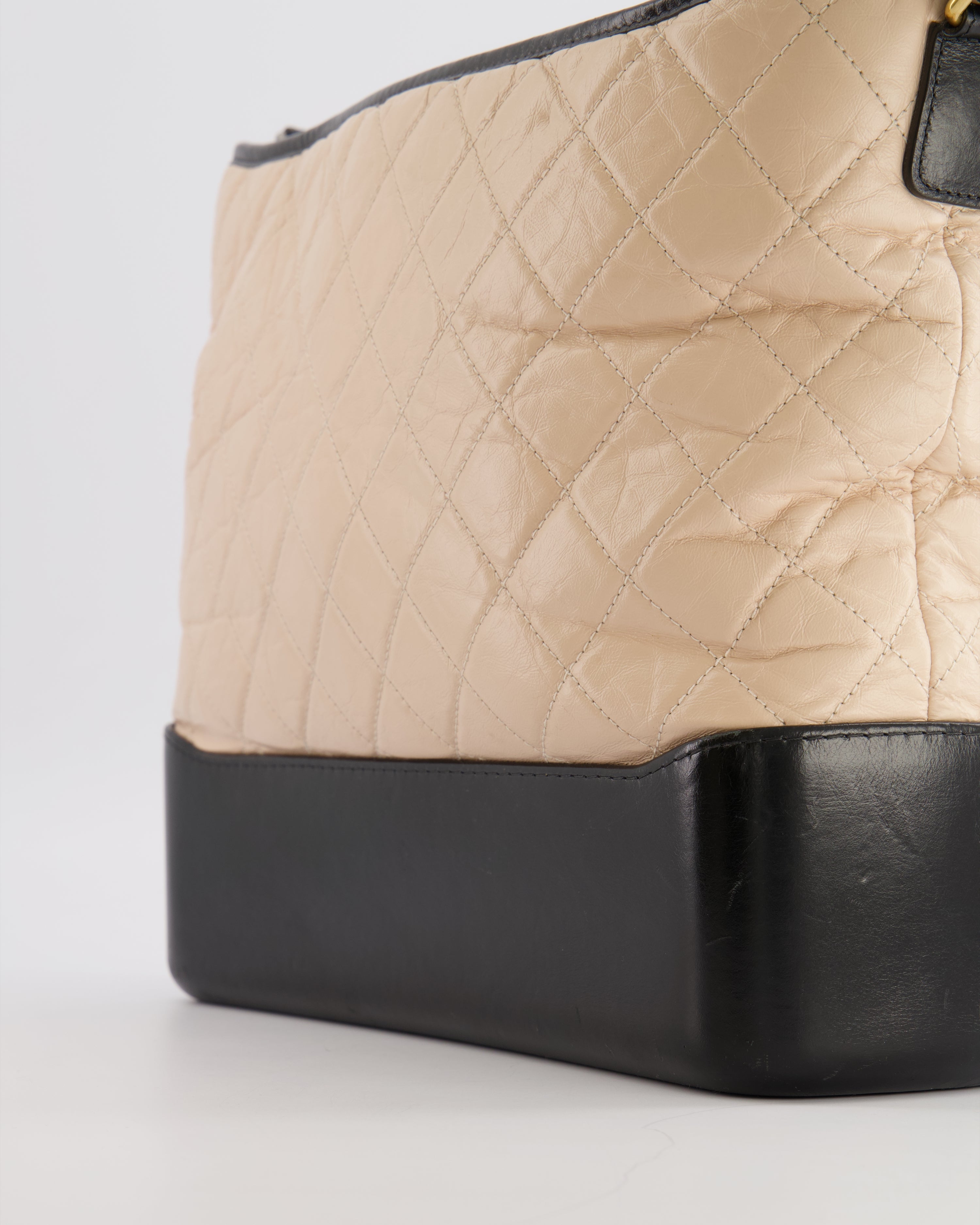 Chanel Large Gabrielle Bag in Beige and Black Crumpled Calfskin Leather with Mixed Hardware