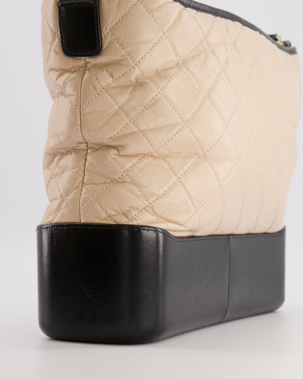 Chanel Large Gabrielle Bag in Beige and Black Crumpled Calfskin Leather with Mixed Hardware