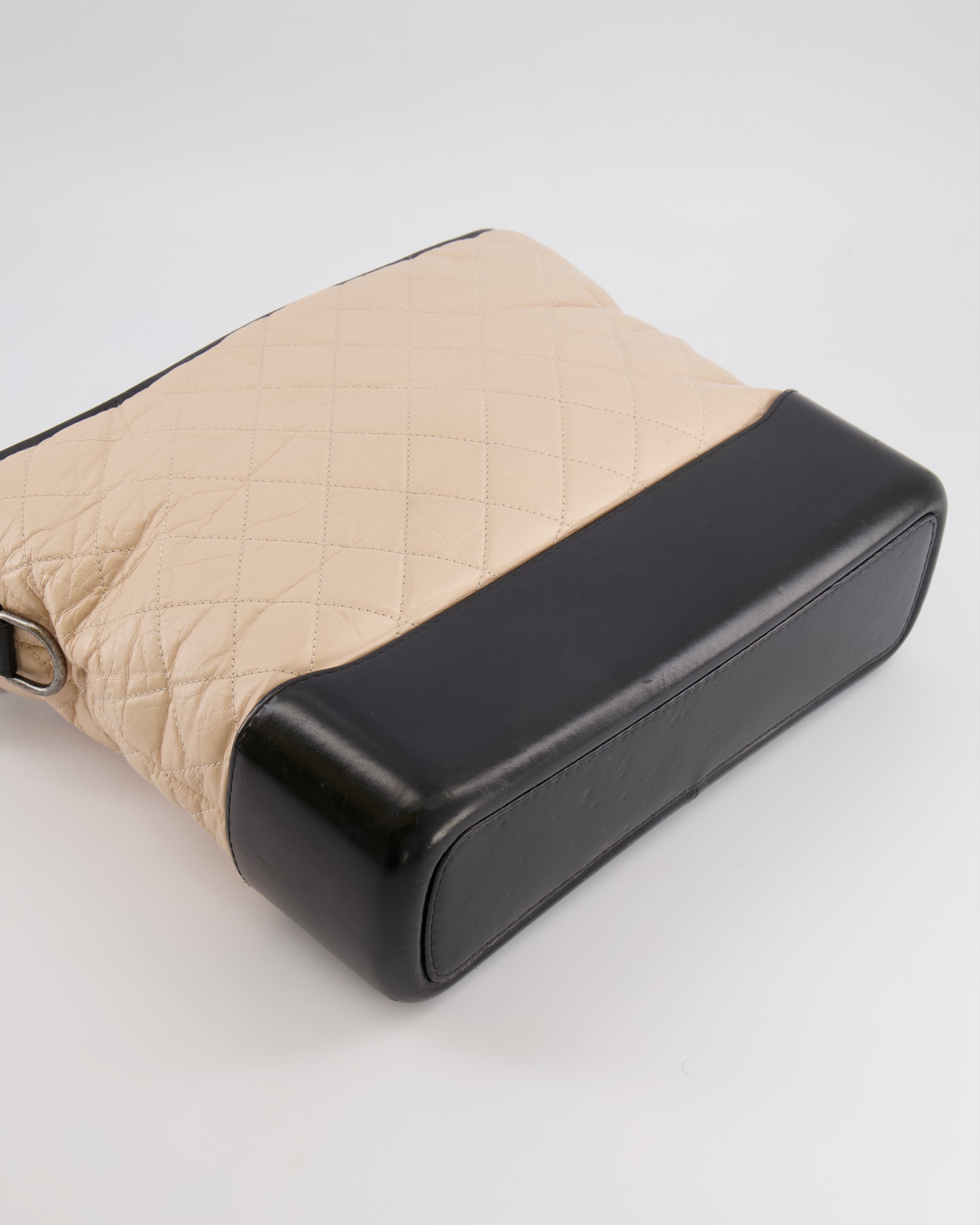Chanel Large Gabrielle Bag in Beige and Black Crumpled Calfskin Leather with Mixed Hardware