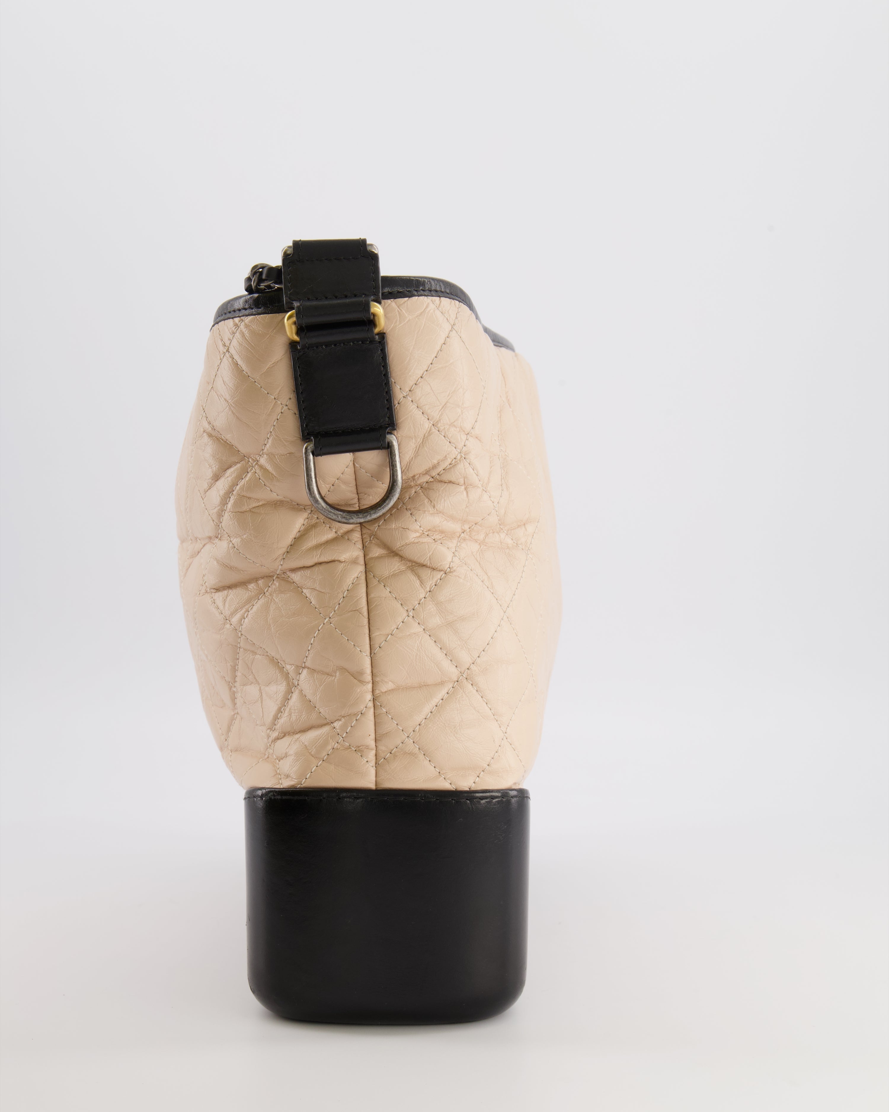 Chanel Large Gabrielle Bag in Beige and Black Crumpled Calfskin Leather with Mixed Hardware