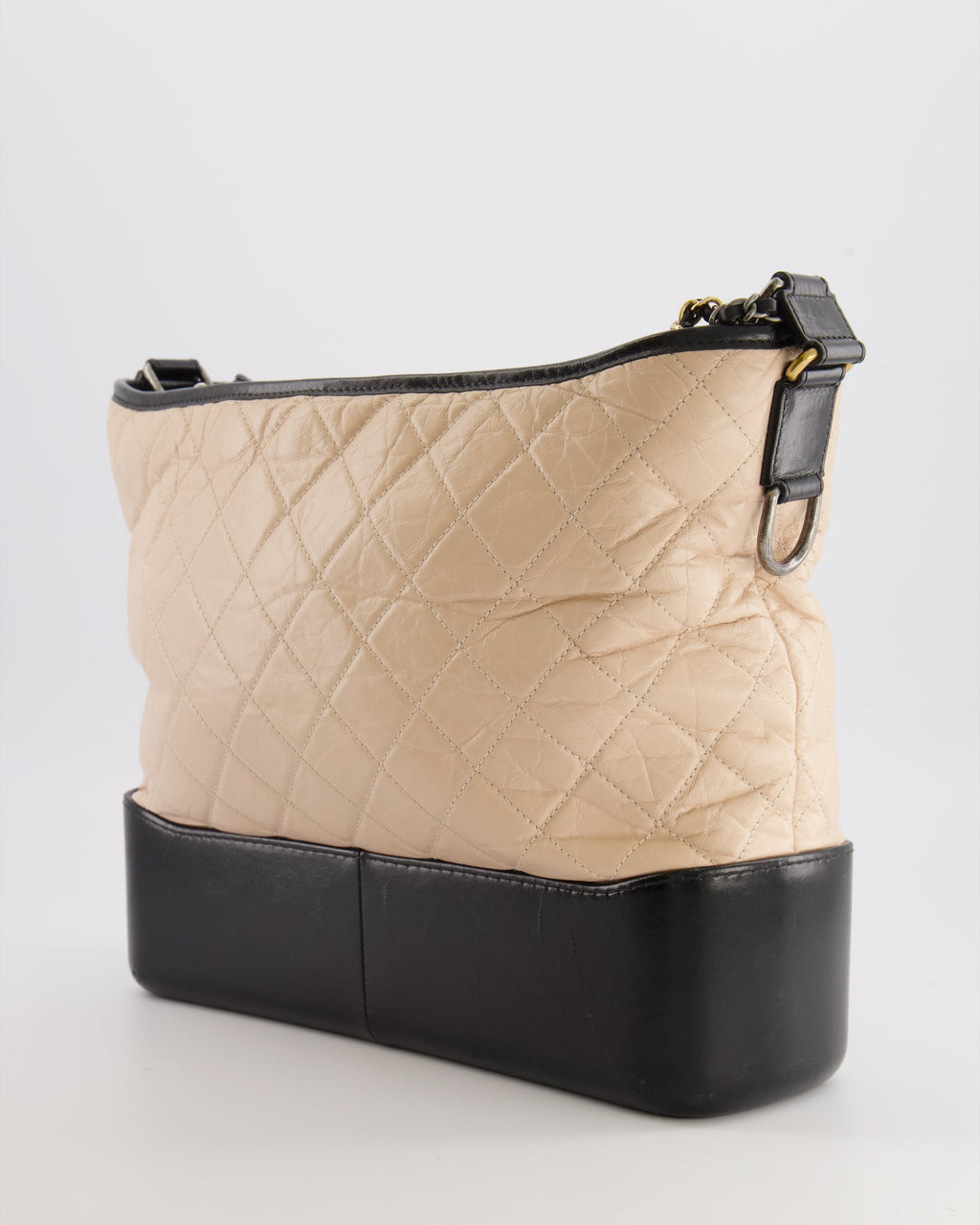 Chanel Large Gabrielle Bag in Beige and Black Crumpled Calfskin Leather with Mixed Hardware