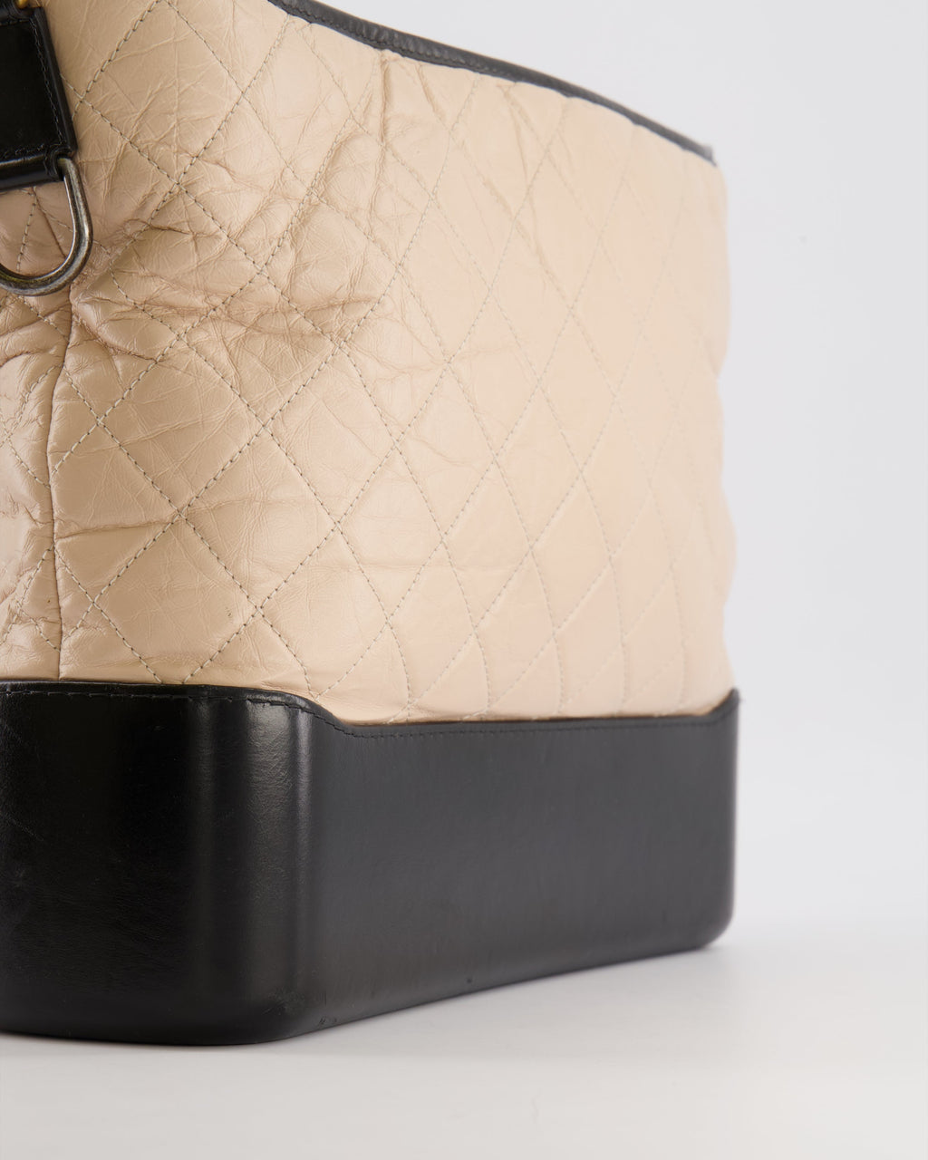Chanel Large Gabrielle Bag in Beige and Black Crumpled Calfskin Leather with Mixed Hardware
