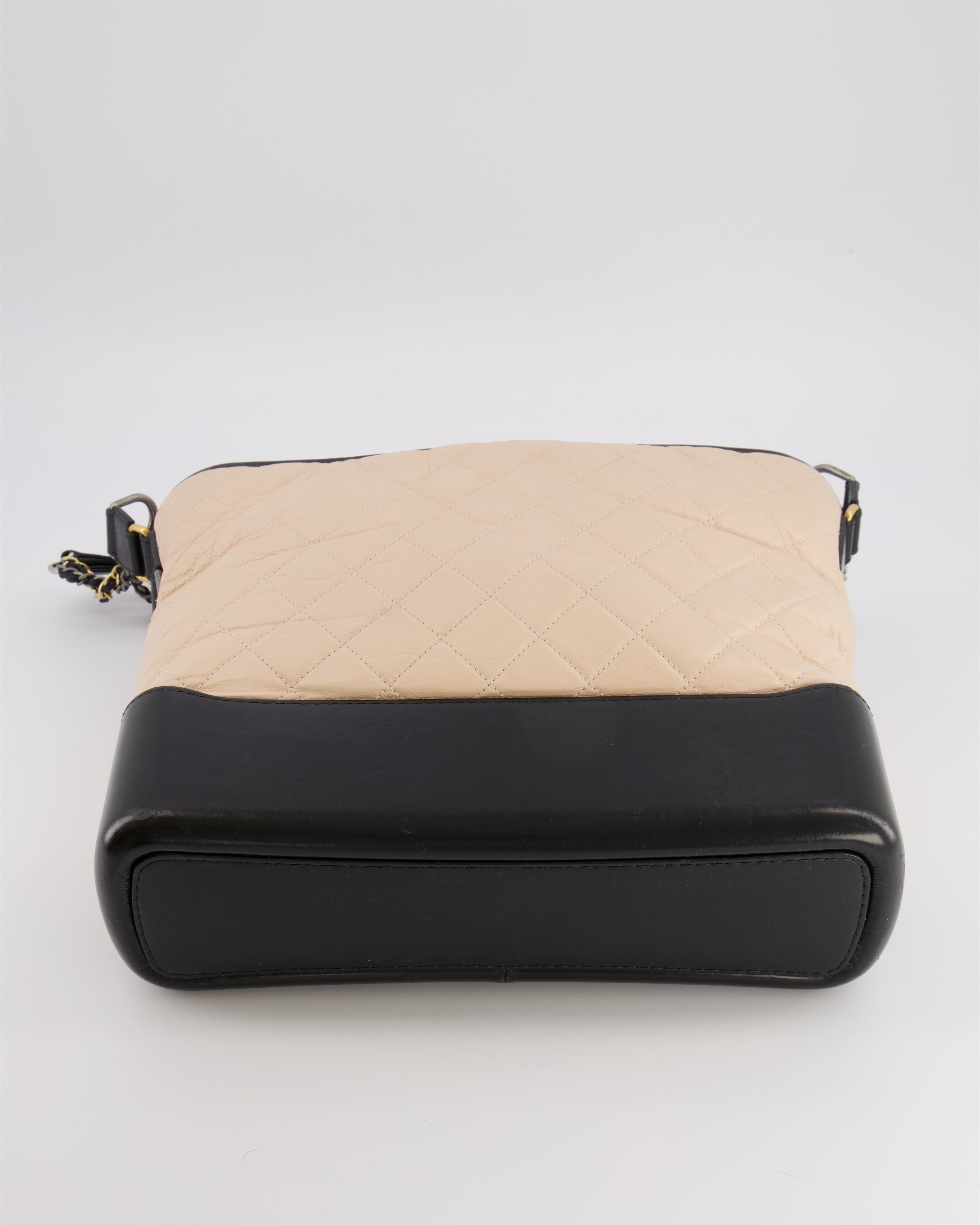 Chanel Large Gabrielle Bag in Beige and Black Crumpled Calfskin Leather with Mixed Hardware