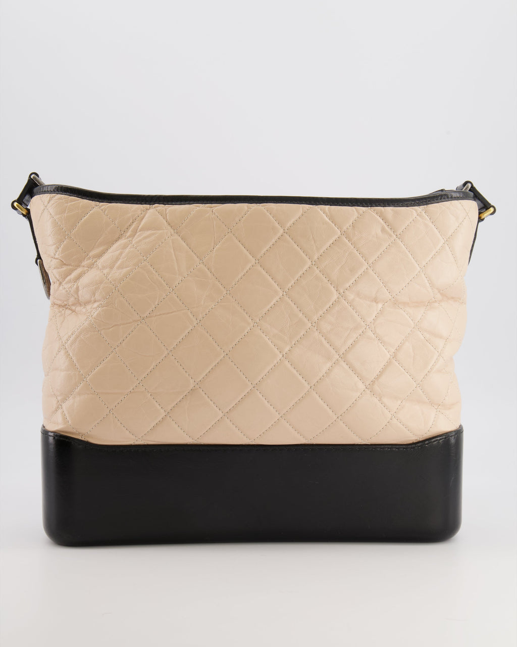 Chanel Large Gabrielle Bag in Beige and Black Crumpled Calfskin Leather with Mixed Hardware