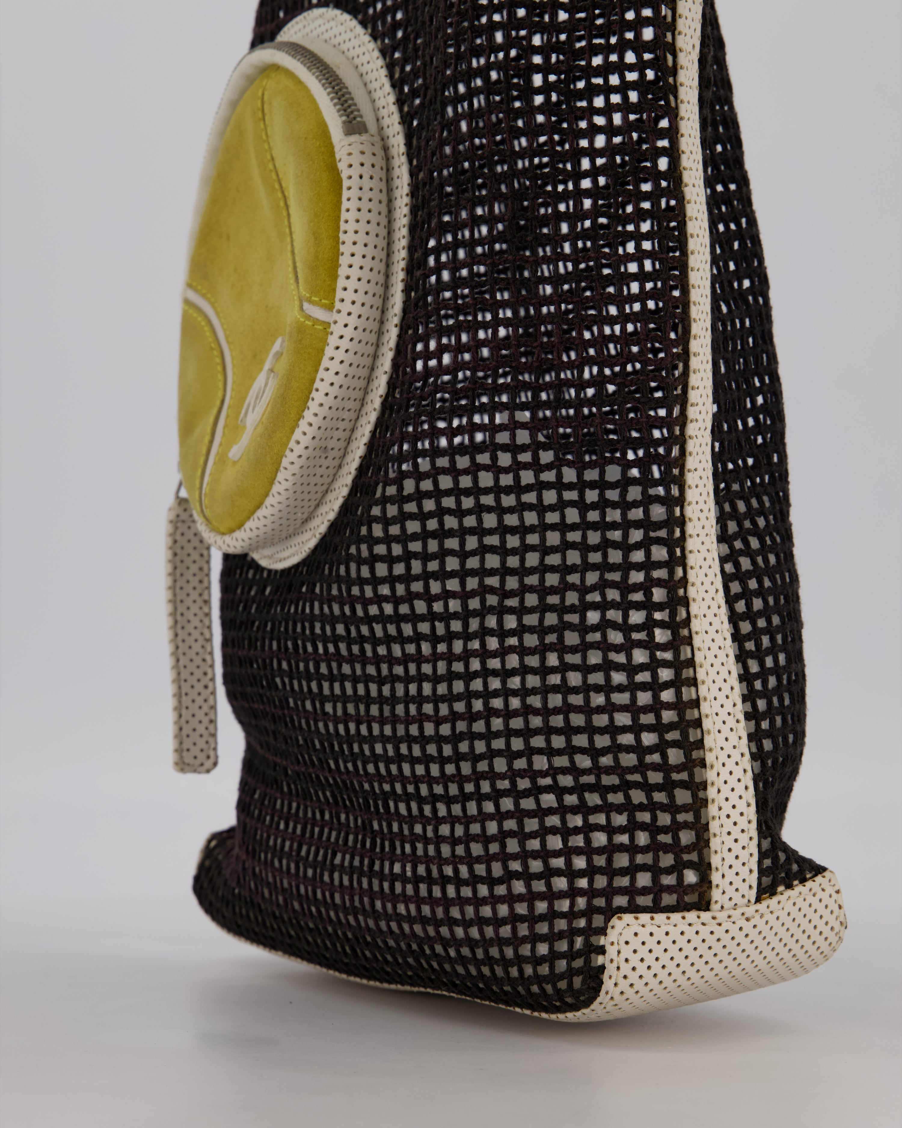 *SUPER RARE & HOT* Chanel Vintage Black 2004 Mesh Tennis Shopper Tote Bag with a Green Tennis Ball Pouch and CC Logo