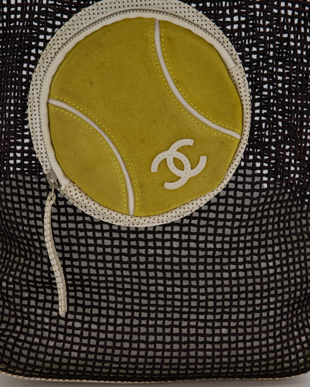 *SUPER RARE & HOT* Chanel Vintage Black 2004 Mesh Tennis Shopper Tote Bag with a Green Tennis Ball Pouch and CC Logo
